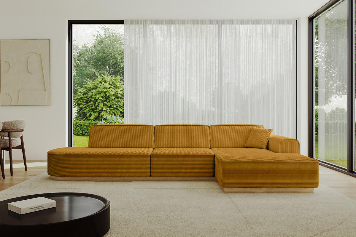 ECKSOFA Ottomane Rechts IREA-L2-v2 - 327x165x80 cm Senfgelb - Grün, Holzwerkstoff/Textil (327/165cm) - ALTDECOR