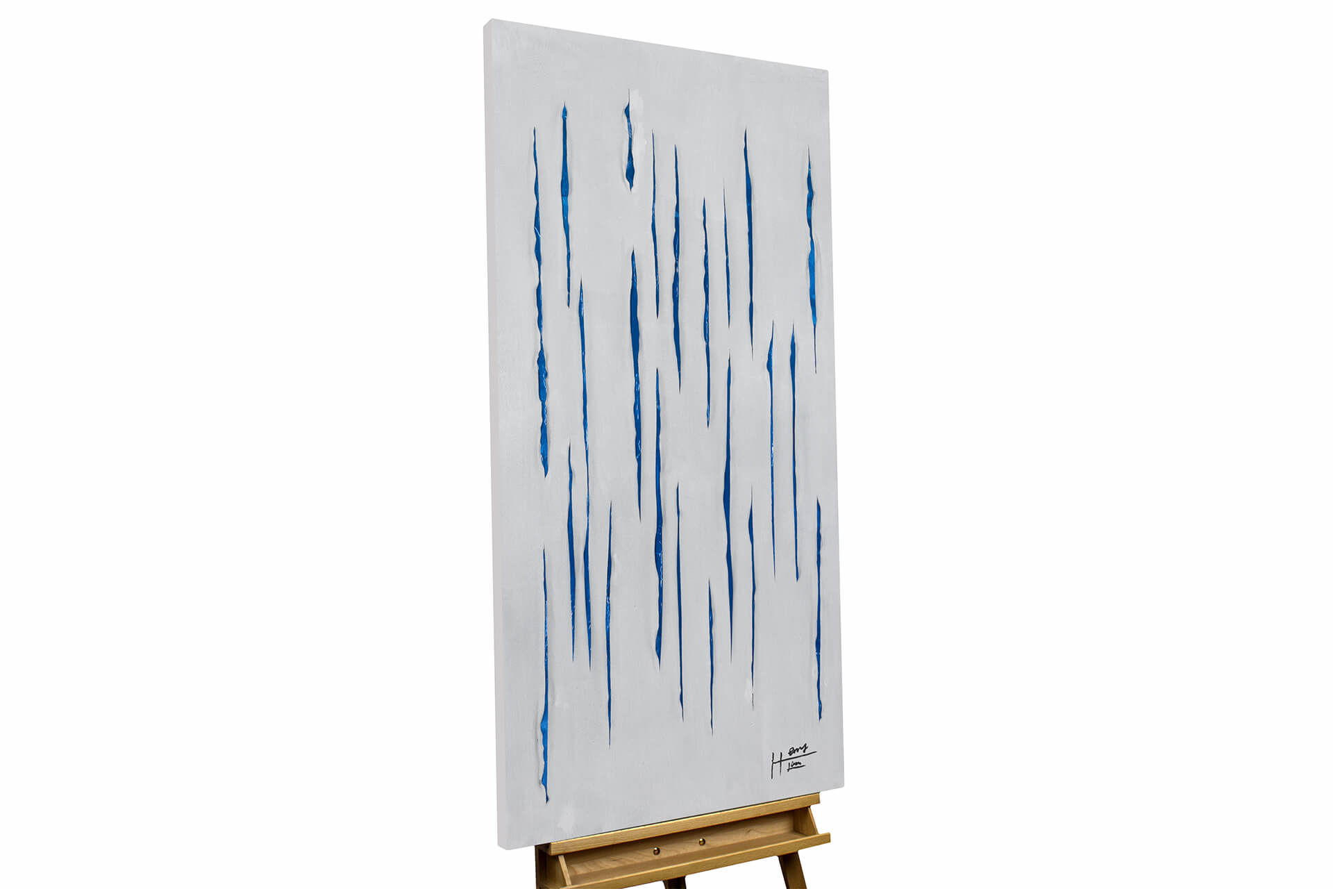 ACRYLBILD HANDGEMALT 60/120 cm - Blau/Weiß, Holz/Textil (1.6/120cm) - KUNSTLOFT