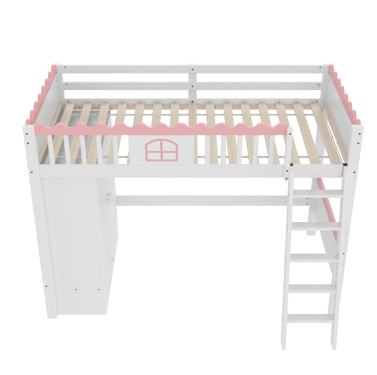 HOCHBETT 90/200 cm aus Kiefer und MDF mit Kleiderschrank, Schublade und LED Weiß - Weiß, Holz (90/200cm) - Modenvie