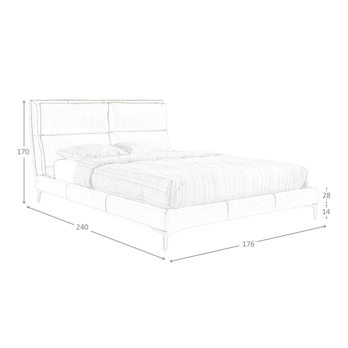 BETT Nerzfarbenes Kunstlederbett 176/240/107 cm - Taupe/Edelstahlfarben, Leder (160/200cm) - ANGEL CERDA