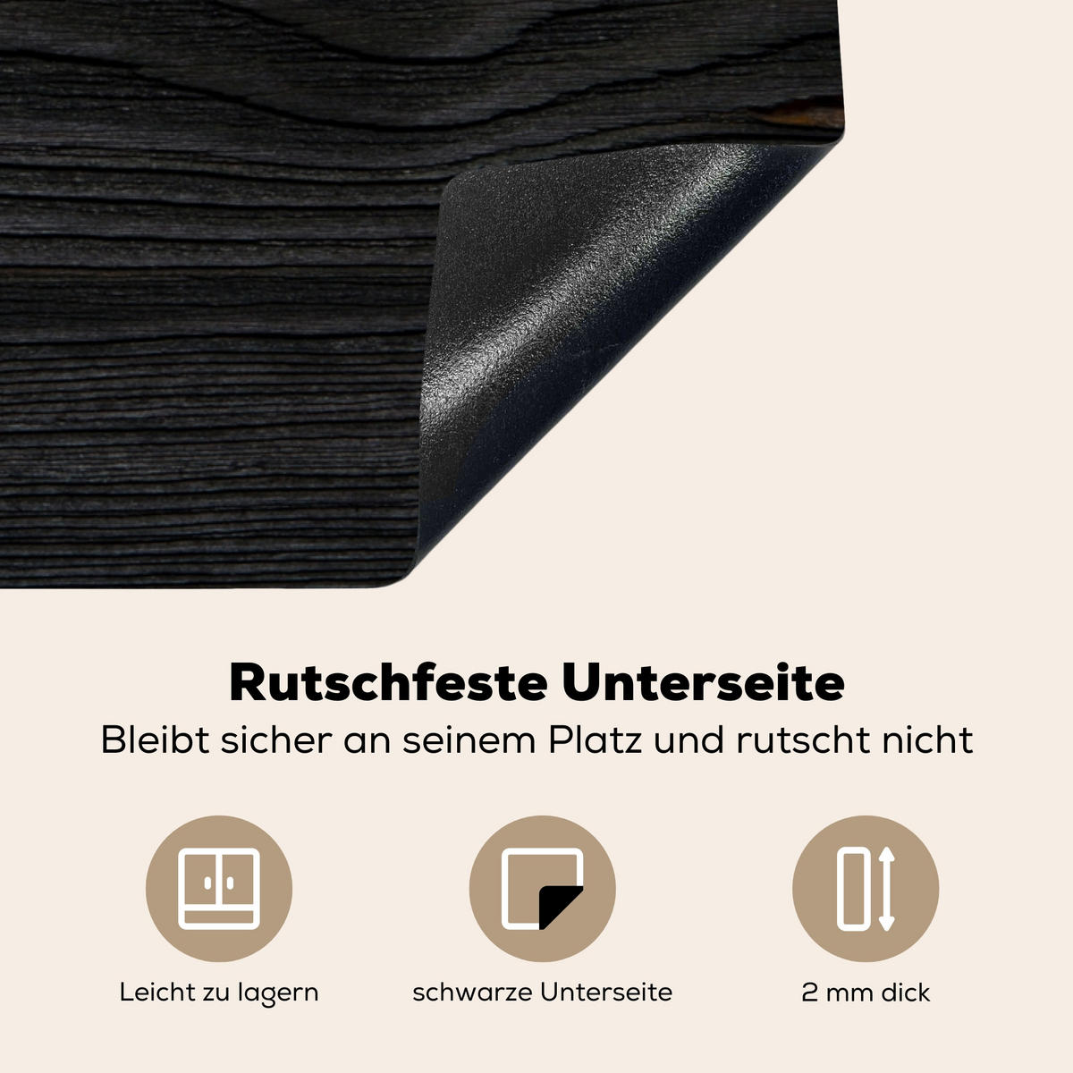 HERDABDECKPLATTE Schwarz - Holzoptik 91x52 cm - Schwarz, Kunststoff (91.6/0.2/52.7cm) - MuchoWow