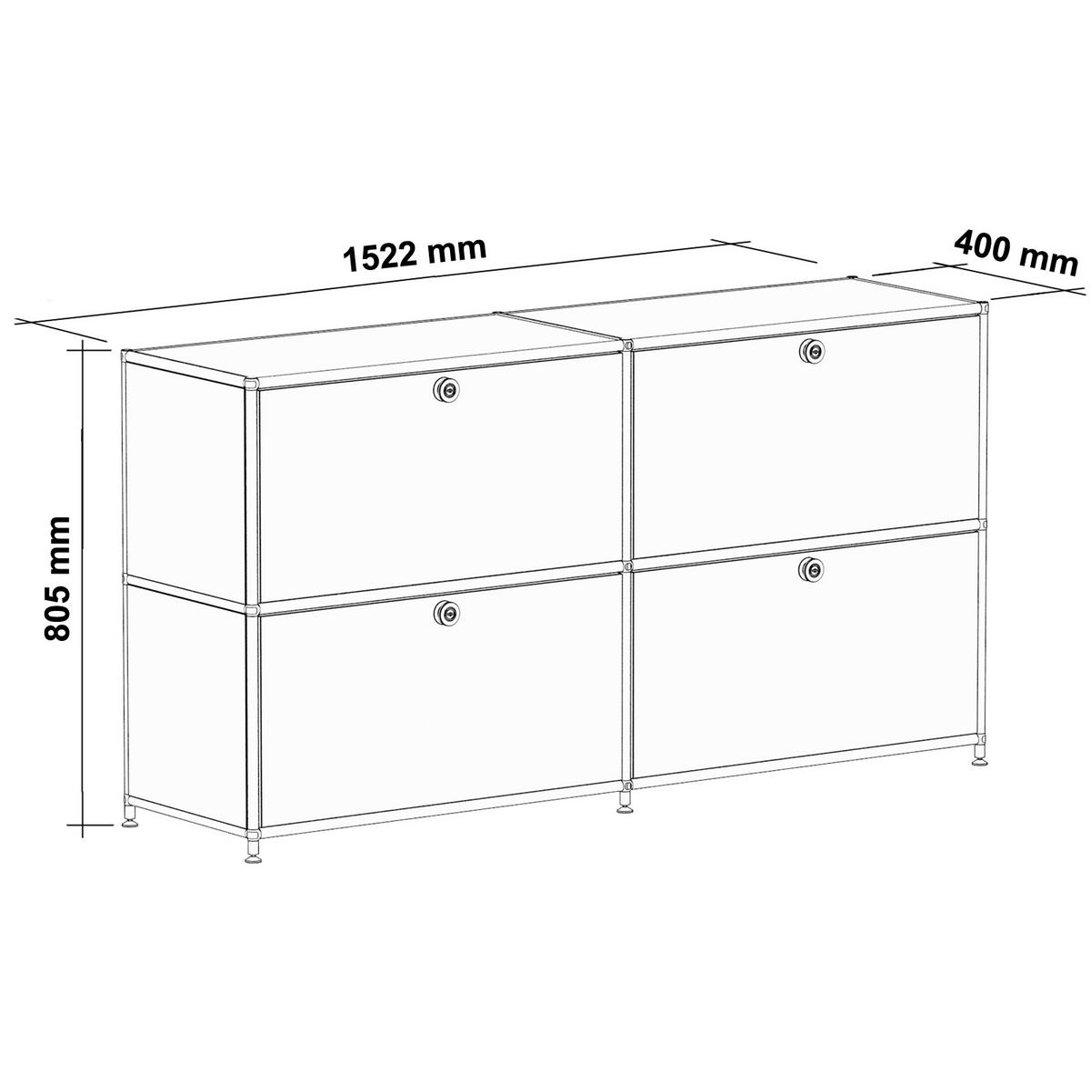 AKTENSCHRANK, 4 Klappen & Schloss, Breite 152 cm, Graphitschwarz - Chromfarben/Silberfarben, Metall (40/80.5/152.2cm) - Versee