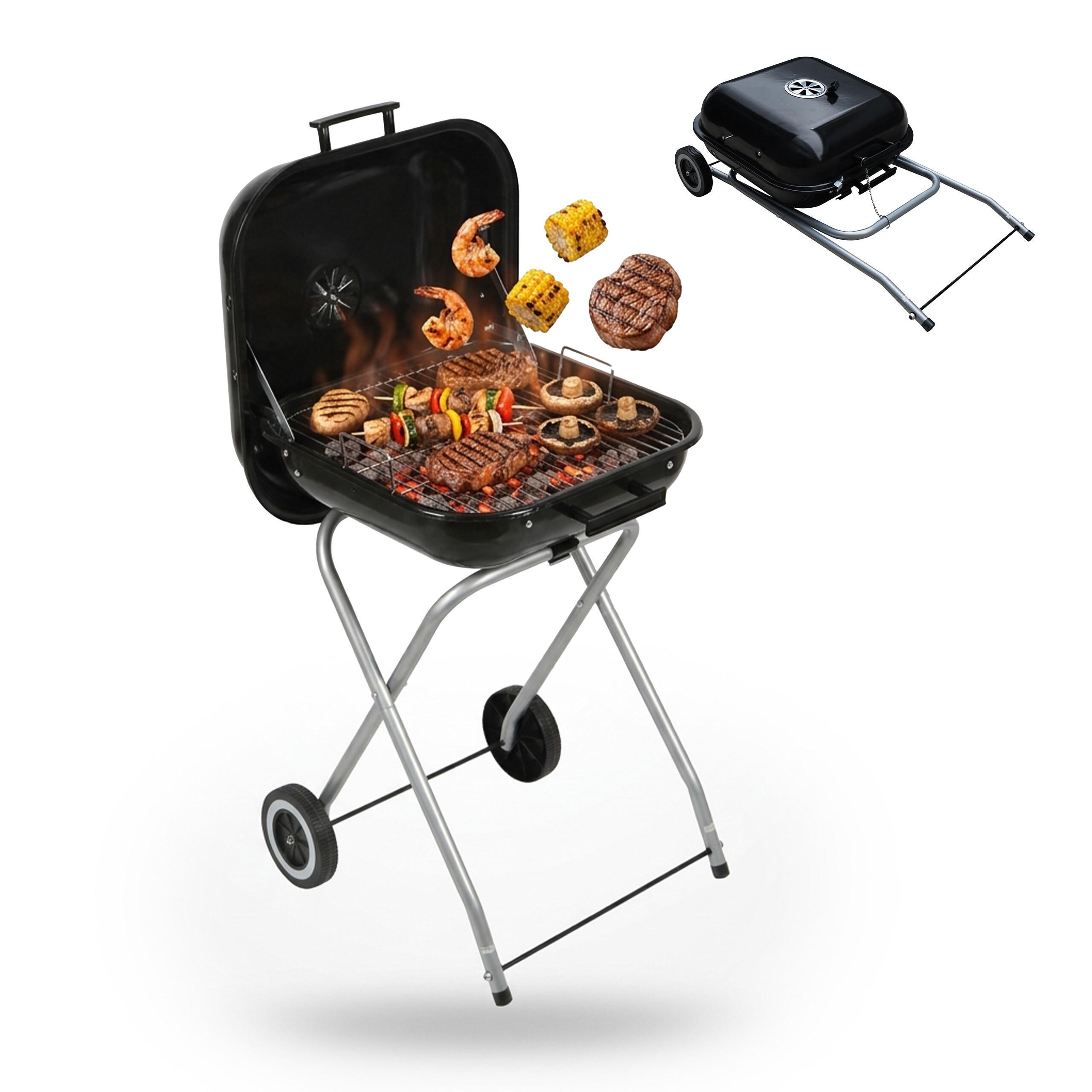 HOLZKOHLEGRILL - Schwarz, Kunststoff/Metall (47/81/54cm) - Relaxdays