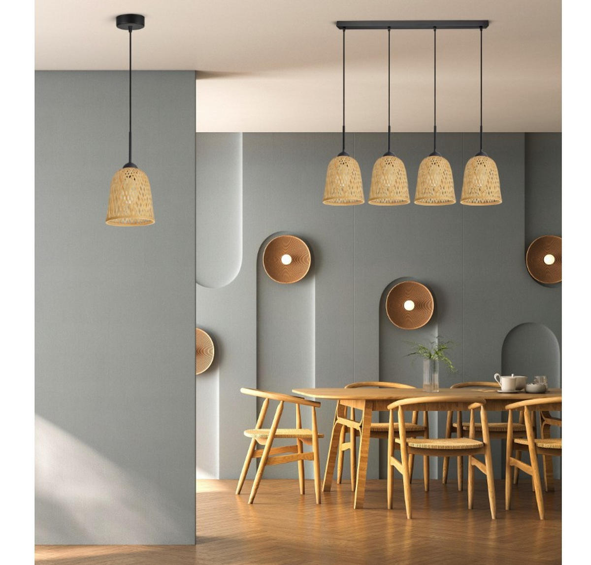 PENDELLEUCHTE BOHO - Schwarz/Weiß, Holz/Metall (17/90/100cm) - kiki design