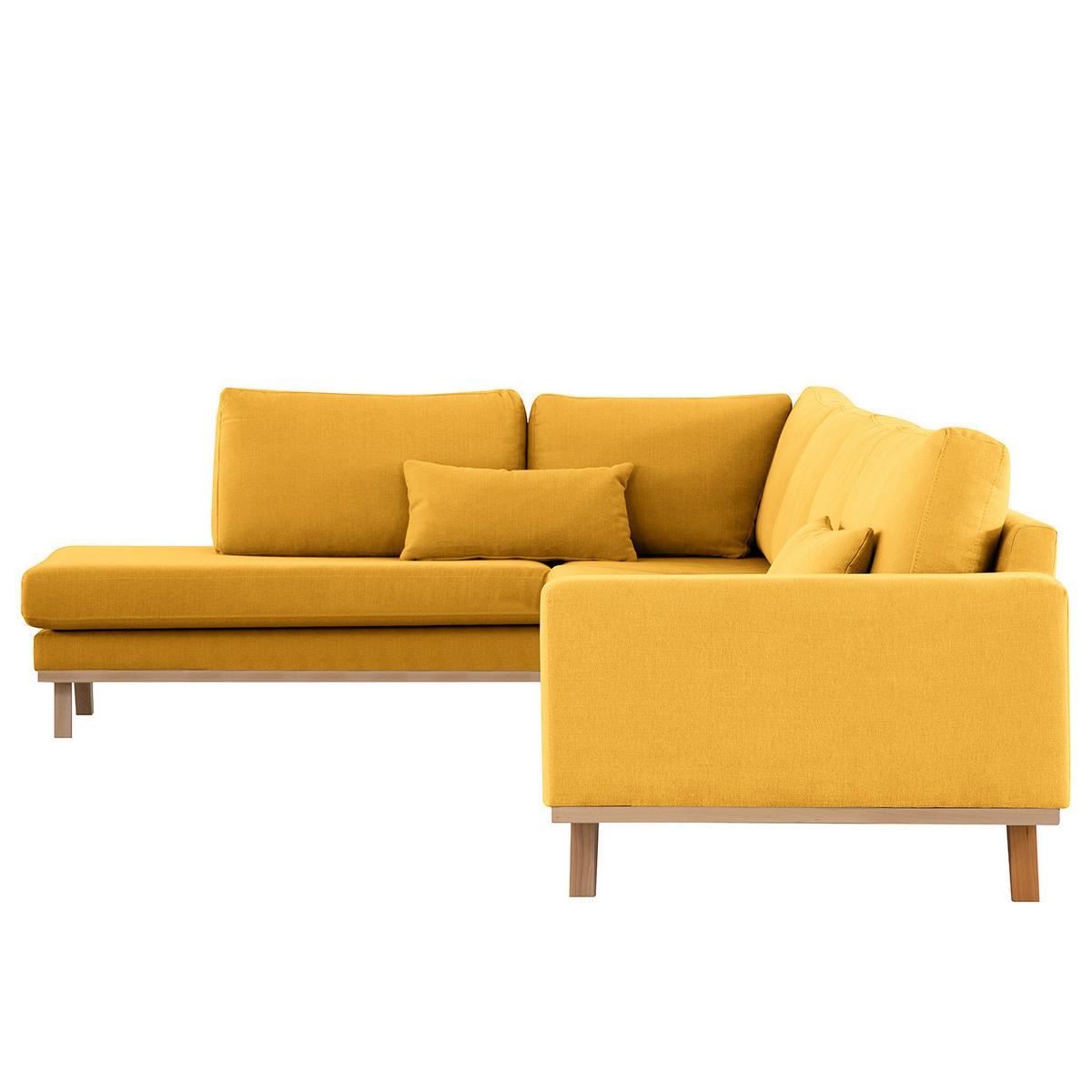 ECKSOFA mit Ottomane - Gelb/Buchefarben, Buchenholz/Textil (287/219cm) - home24