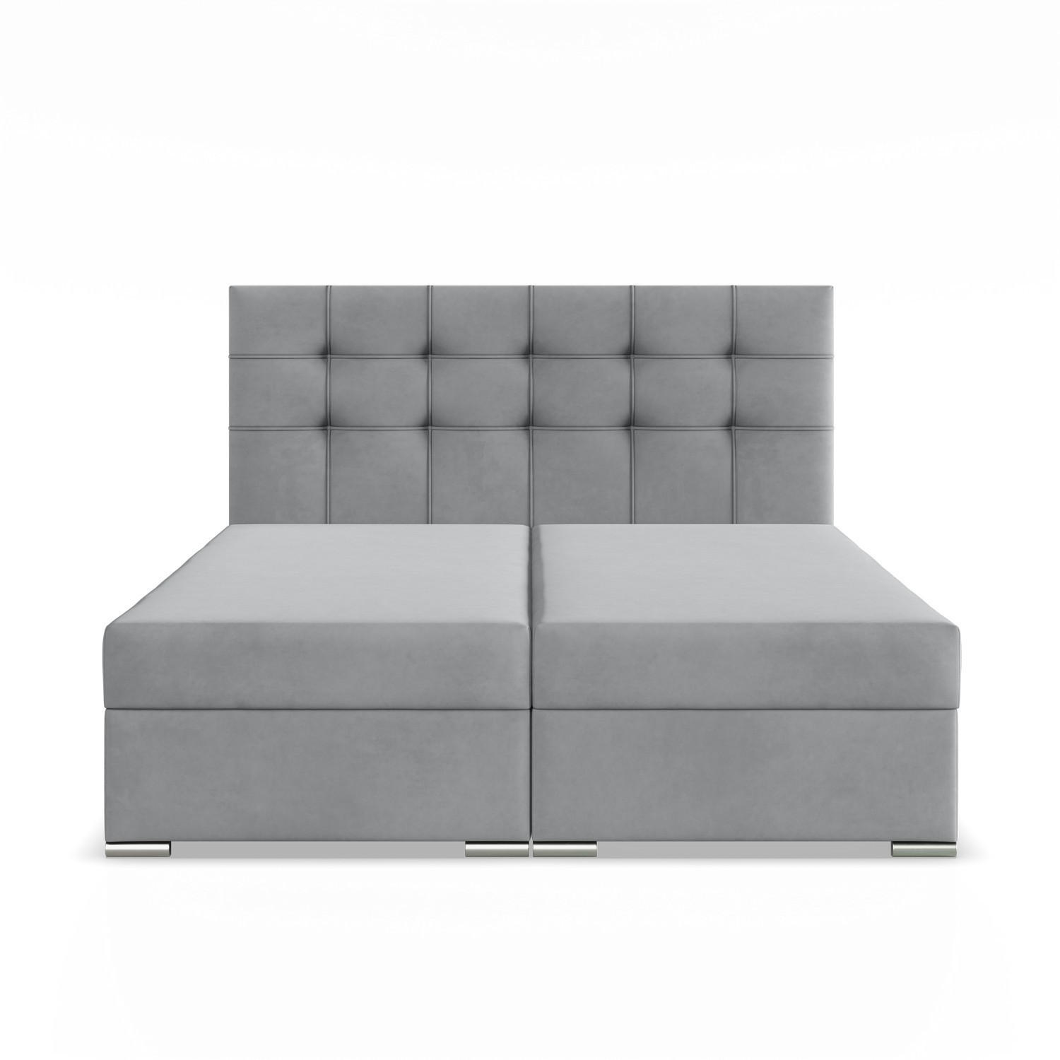 BOXBETT MIT KOPFTEIL 140x200 ELDA, Grau - Grau, Textil (140/200cm) - Mebligo