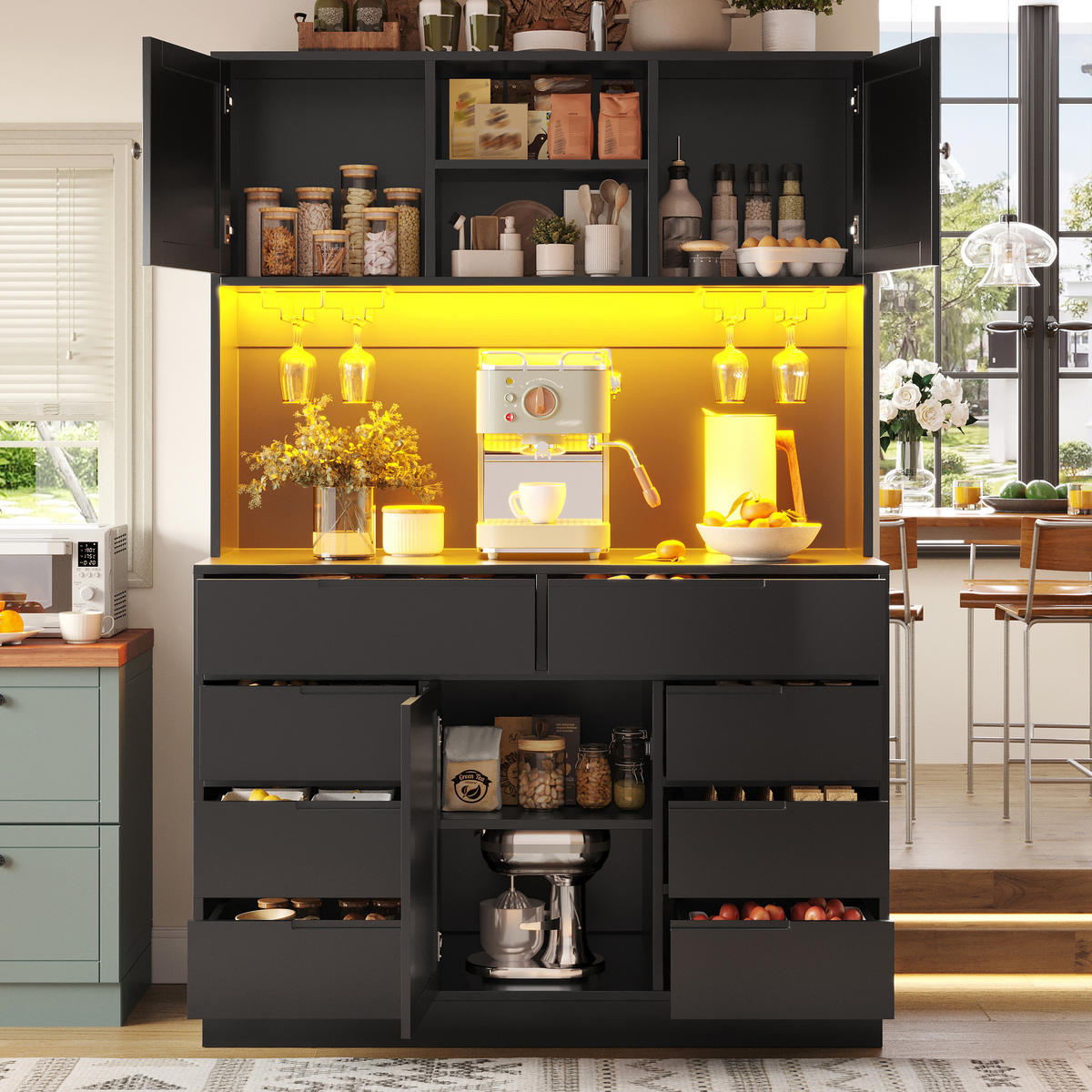 BUFFETSCHRANK Schwarz 120/40/183.5 cm - Schwarz, Holz (120/183.5/40cm) - PANGIVO
