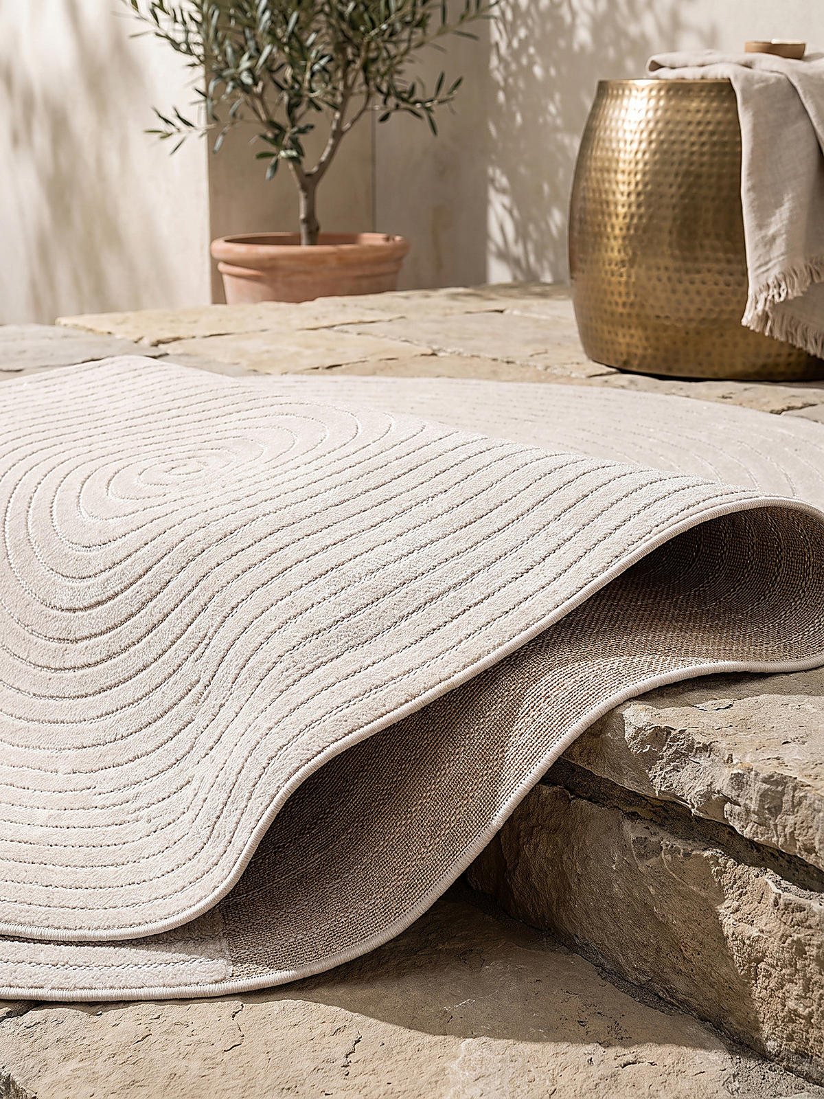 TEPPICH Outdoor Abstrakt MEZEN Polypropylen Beige 160 x 160 cm - Beige, Textil (160/160cm) - KADIMA DESIGN