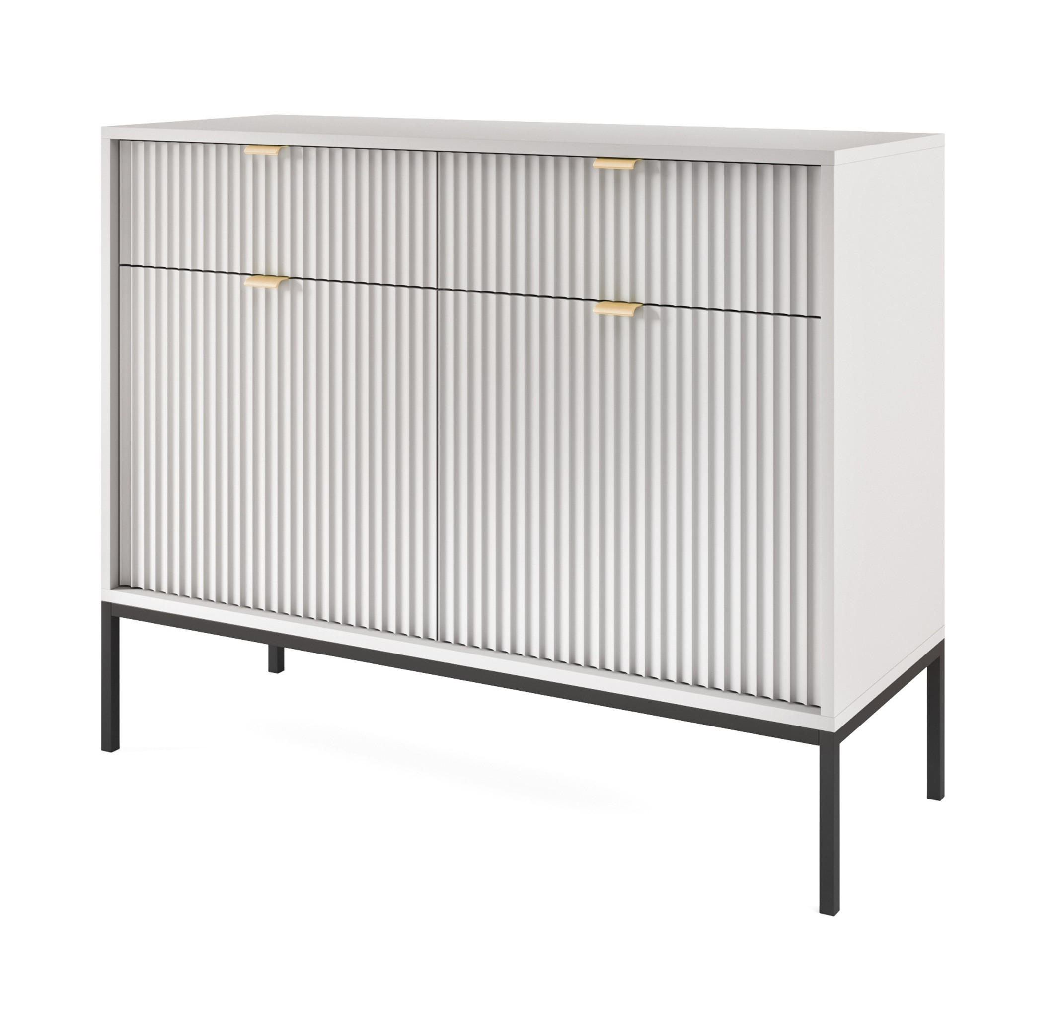 SIDEBOARD Eternas 2T 2S Grau 104/83/39 cm – schwarze Füße, mit geriffelten Fronten - Schwarz/Grau, Holzwerkstoff (104/83/39cm) - AX Living