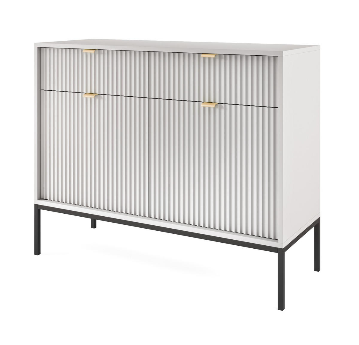 SIDEBOARD Eternas 2T 2S Grau 104/83/39 cm – schwarze Füße, mit geriffelten Fronten - Schwarz/Grau, Holzwerkstoff (104/83/39cm) - AX Living