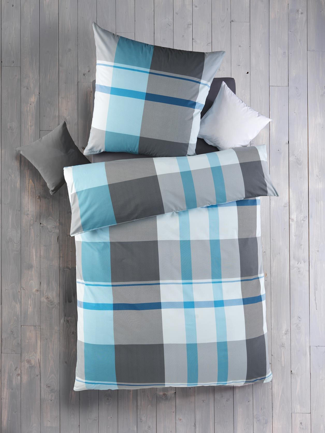 BETTWÄSCHE 135x200 Renforce Baumwolle Bettbezug Karo Muster Blau Grau kariert - Blau, Textil (135/200cm) - Carpe Sonno