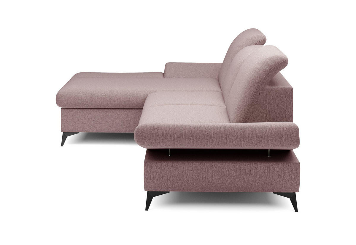 ECKSOFA FELICE L-S Rosa Geflochtener Stoff mit Schlaffunktion - Rosa, Holz (284/166cm) - MASSENO