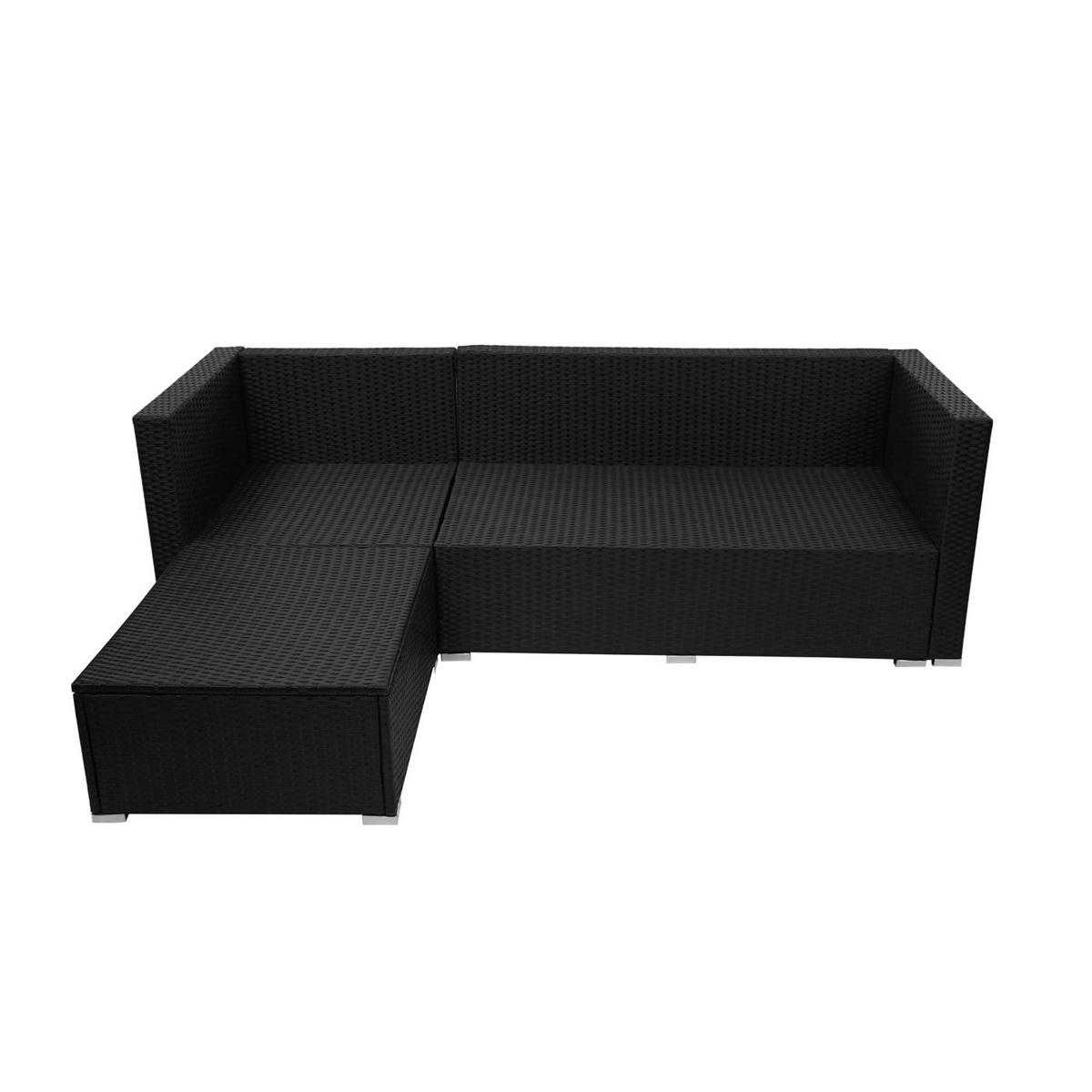 POLY-RATTAN GARNITUR Schwarz, Cremeweiß - Schwarz/Weiß, Kunststoff - MCW