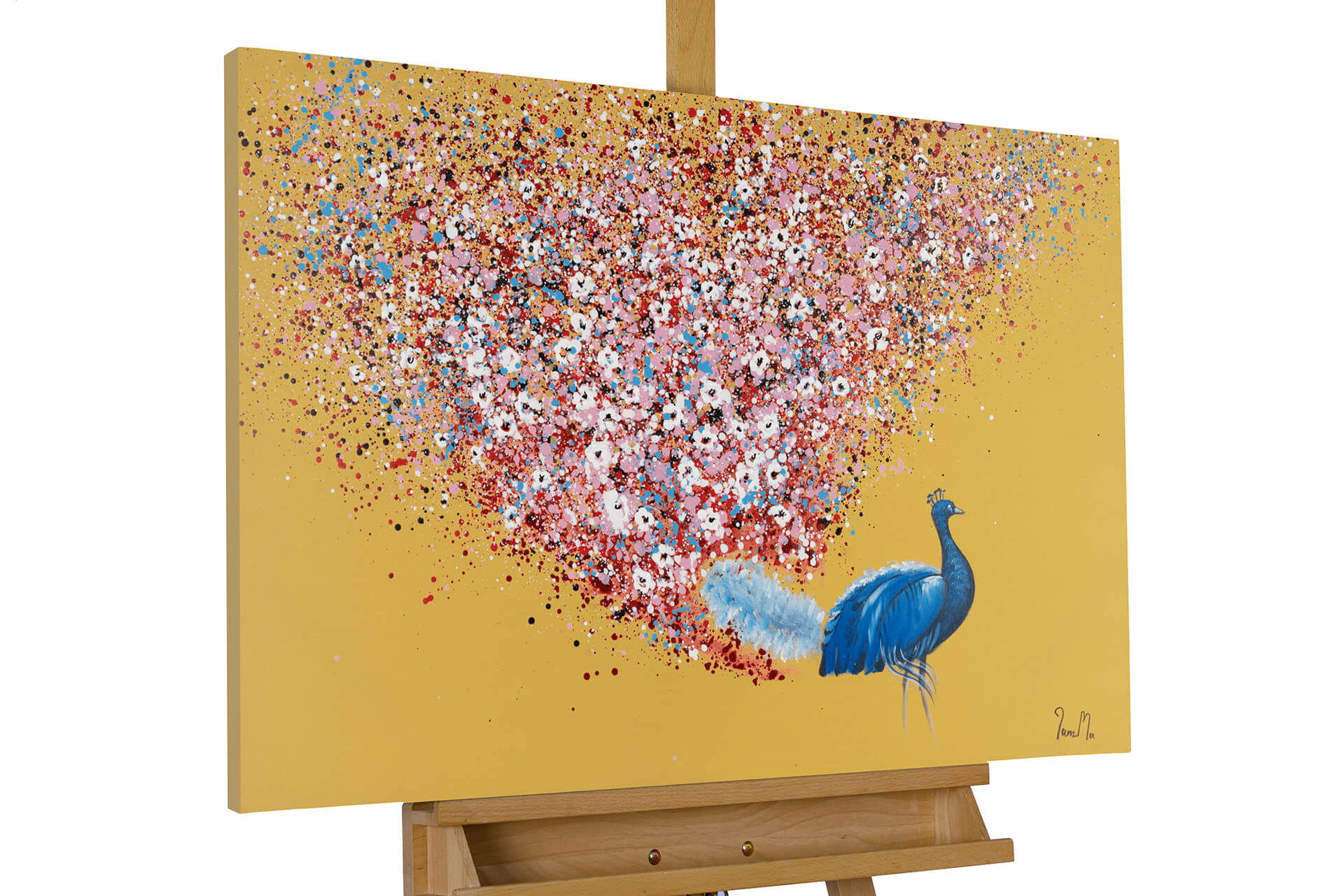 ACRYLBILD HANDGEMALT 90/60 cm - Blau/Pink, Holz/Textil (1.3/60cm) - KUNSTLOFT
