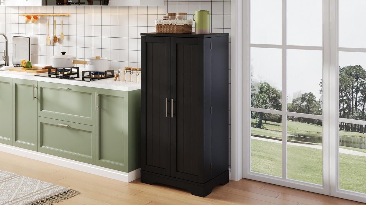 HOCHSCHRANK 2-türig aus MDF mit LED-Sensorlicht, moderner Stauraum für Küche und Wohnraum, 120/60/40 cm, Schwarz - Schwarz, Holzwerkstoff (60/120/40cm) - Redom