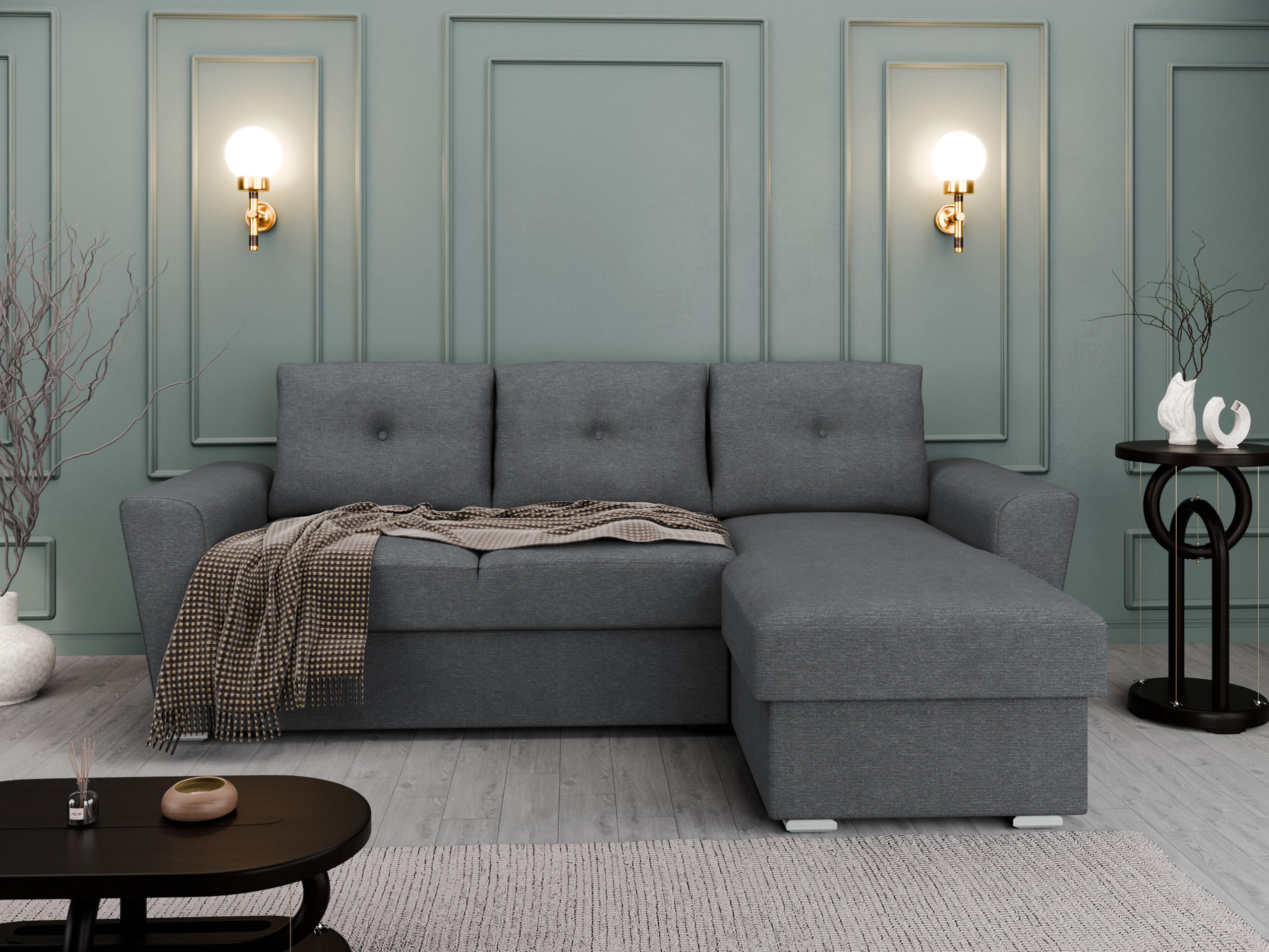 ECKSOFA Bellano Ecksofa L-Form - links oder rechts montierbar, dunkelgrau - Dunkelgrau, Holz (243/156cm) - Panda Möbel