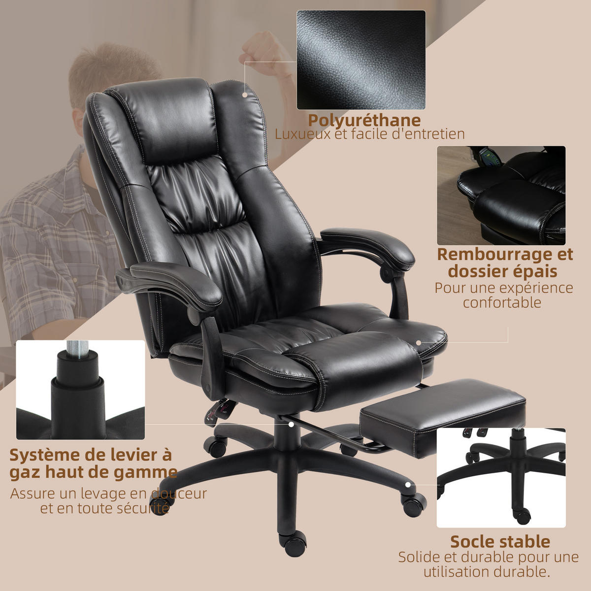 CHEFSESSEL DE-11748 mit Massagefunktion & neigbarer Rückenlehne Schwarz - Schwarz, Metall (68.5/121/68.5cm) - ComfortXL