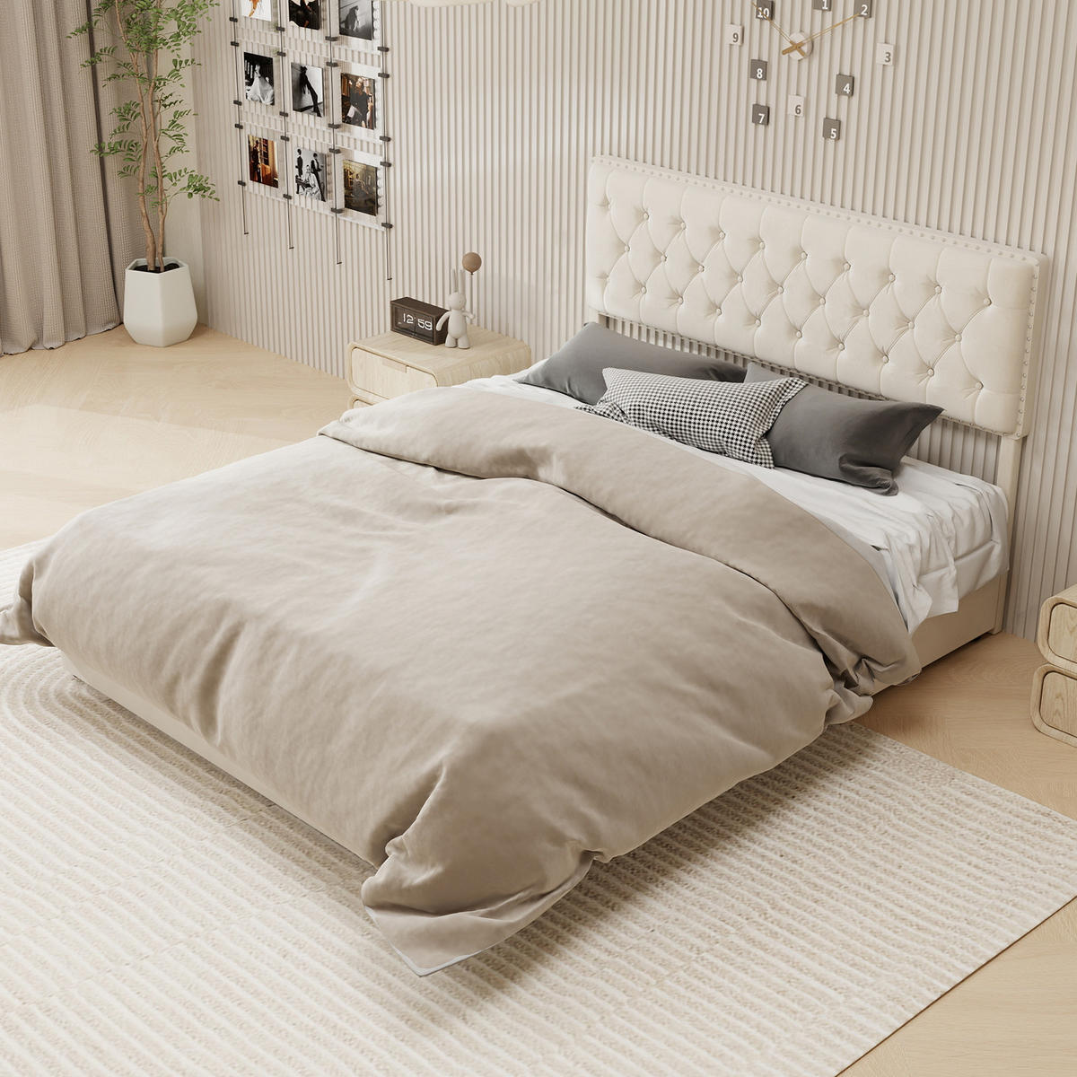 POLSTERBETT 160x200 cm Stauraum hydraulisch beige - Beige, Textil (160/200cm) - LEBENLANG