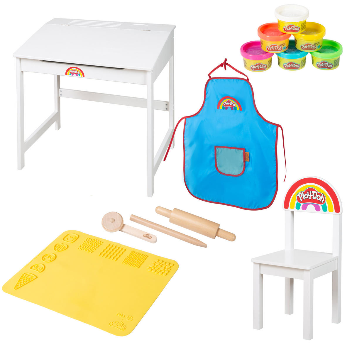 SCHULPULT MIT STUHL roba x Play-Doh - Weiß, Holzwerkstoff (55/58/49cm) - Roba