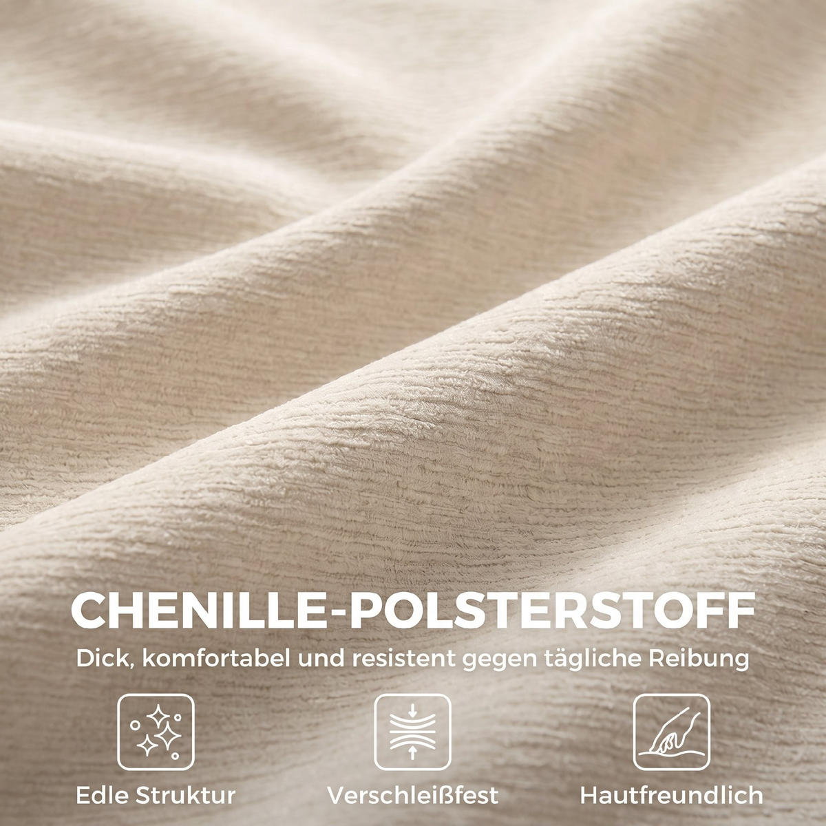 3-SITZER-SOFA Chenille 100 Polyester Schaumstoff Cremeweiß - Creme, Textil (95/70/244cm) - HOMCOM