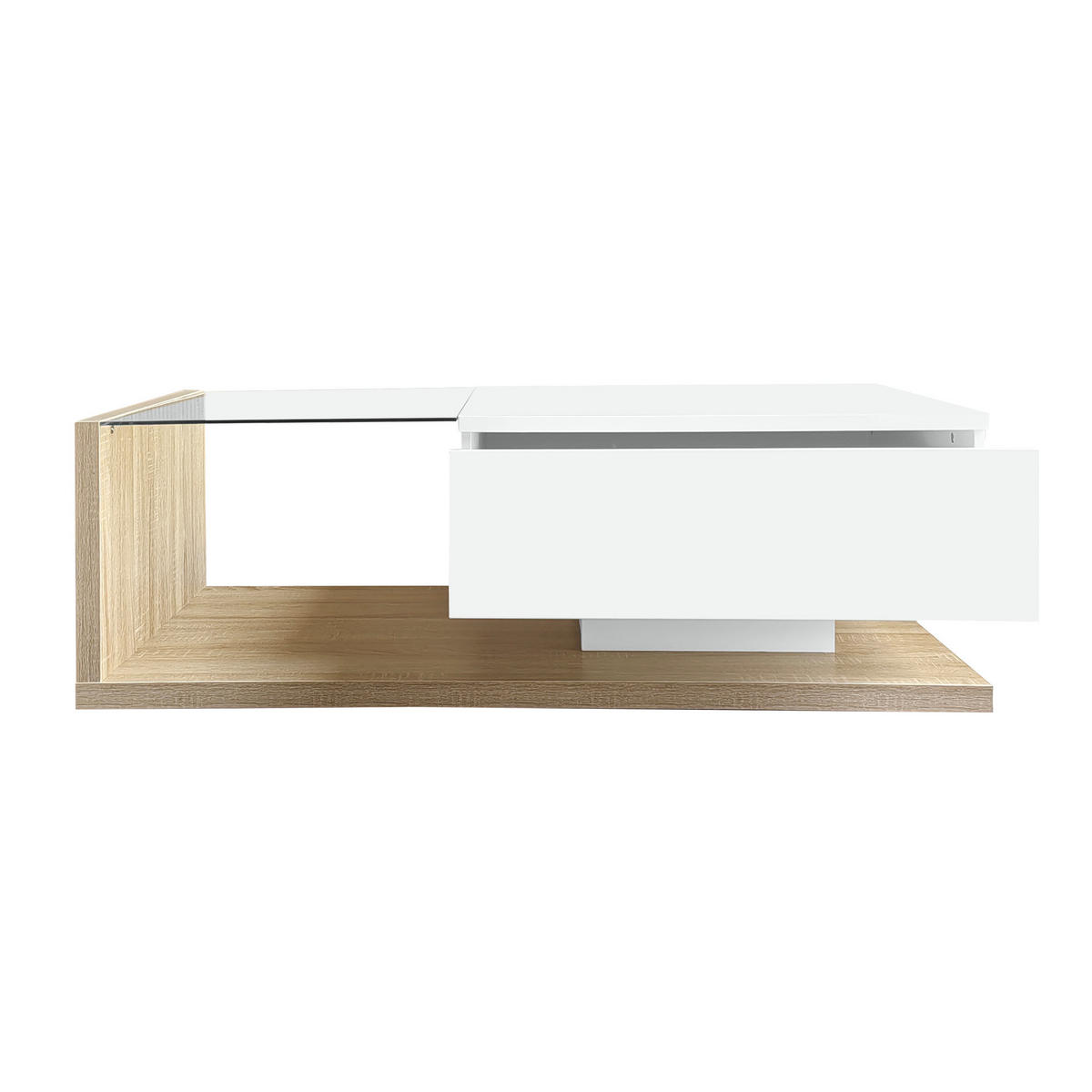 COUCHTISCH, Holzton/Hochglanz Weiß mit Glasplatte & 16-farbiger LED-Beleuchtung, 105/55/32,5 cm,Naturfarben - Naturfarben, Holzwerkstoff (55/105/32.5cm) - Redom