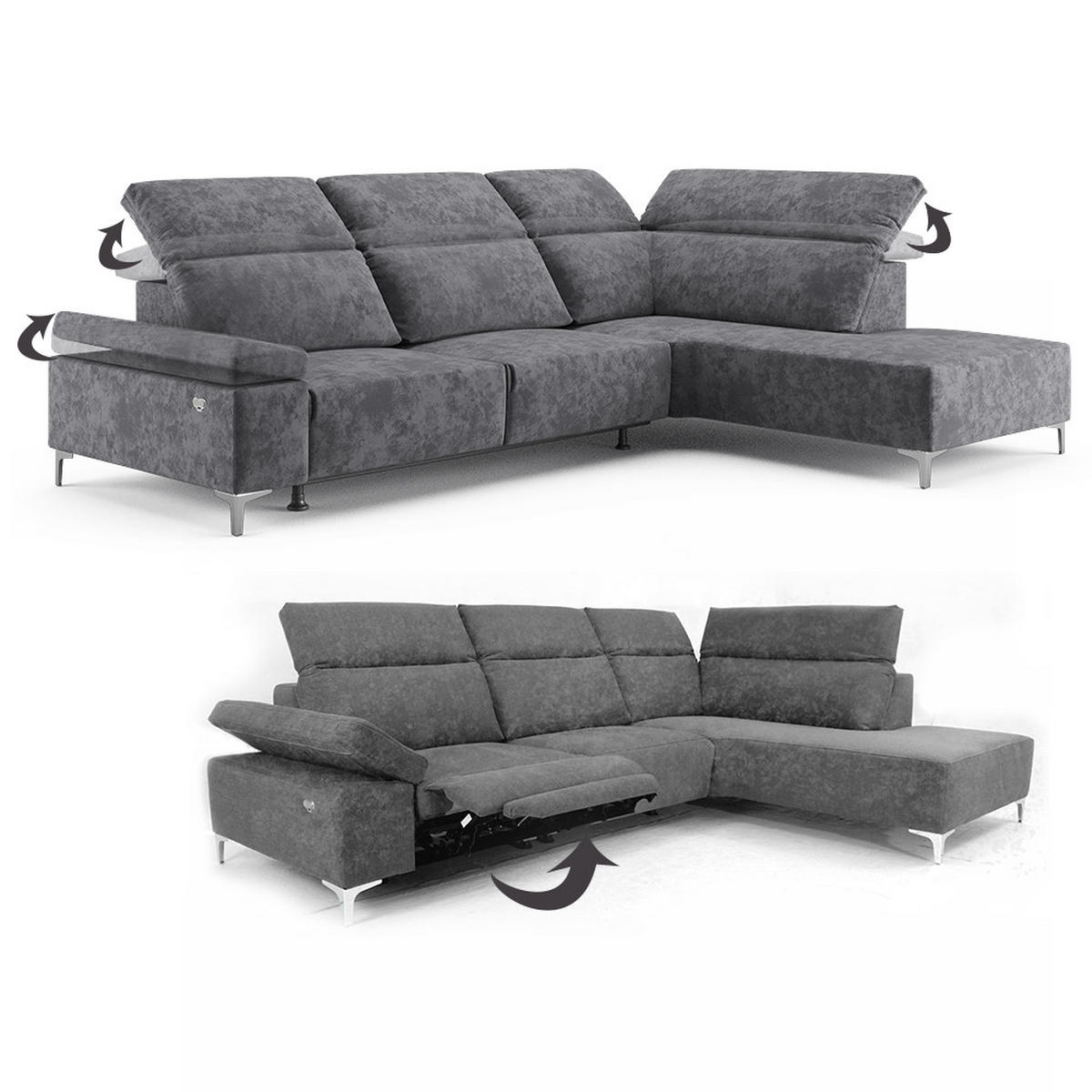 SOFA L FORM James Anthrazit 218 x 301 cm Rechte Ecke - Anthrazit, Holz (218/301cm) - VitaliSpa
