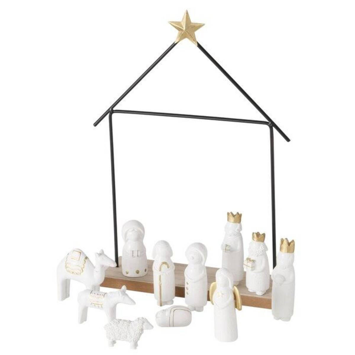 WEIHNACHTSKRIPPE Natos 11 Figuren - Weiß, Holzwerkstoff (6/32/22cm)