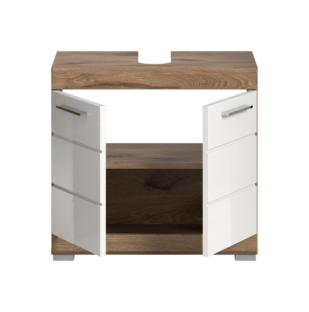 WASCHBECKENUNTERSCHRANK Wave Bad in Nox Oak Nb. und weiß hochglanz B/H/T: 60x56x34 cm - Eichefarben, Holz (60/56/34cm)