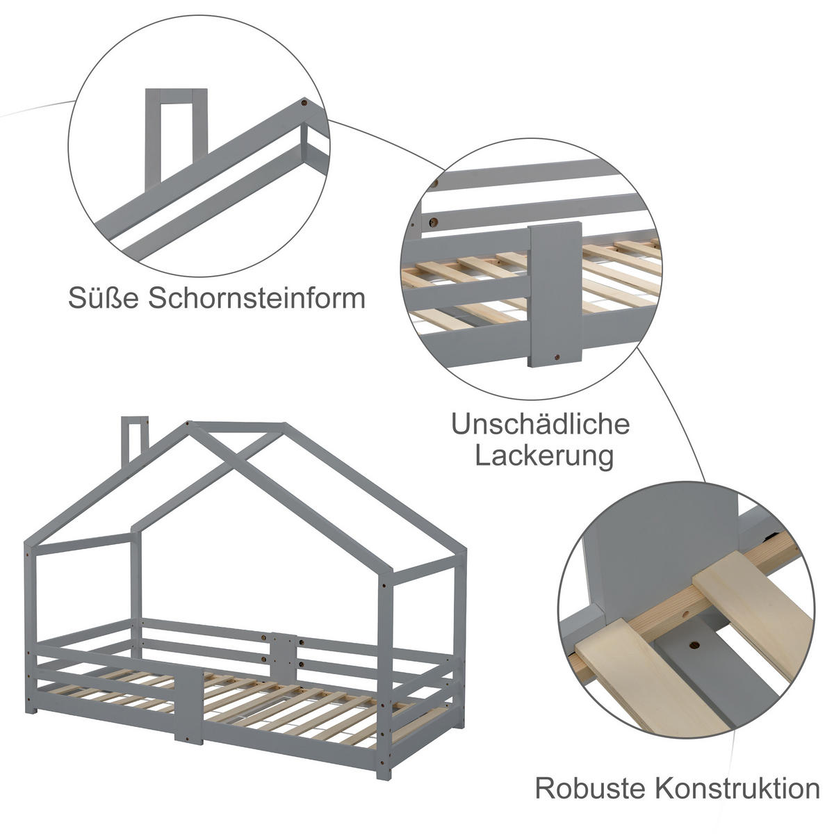 HAUSBETT grau - Grau, Holz (209/143/96cm) - Urban Meuble