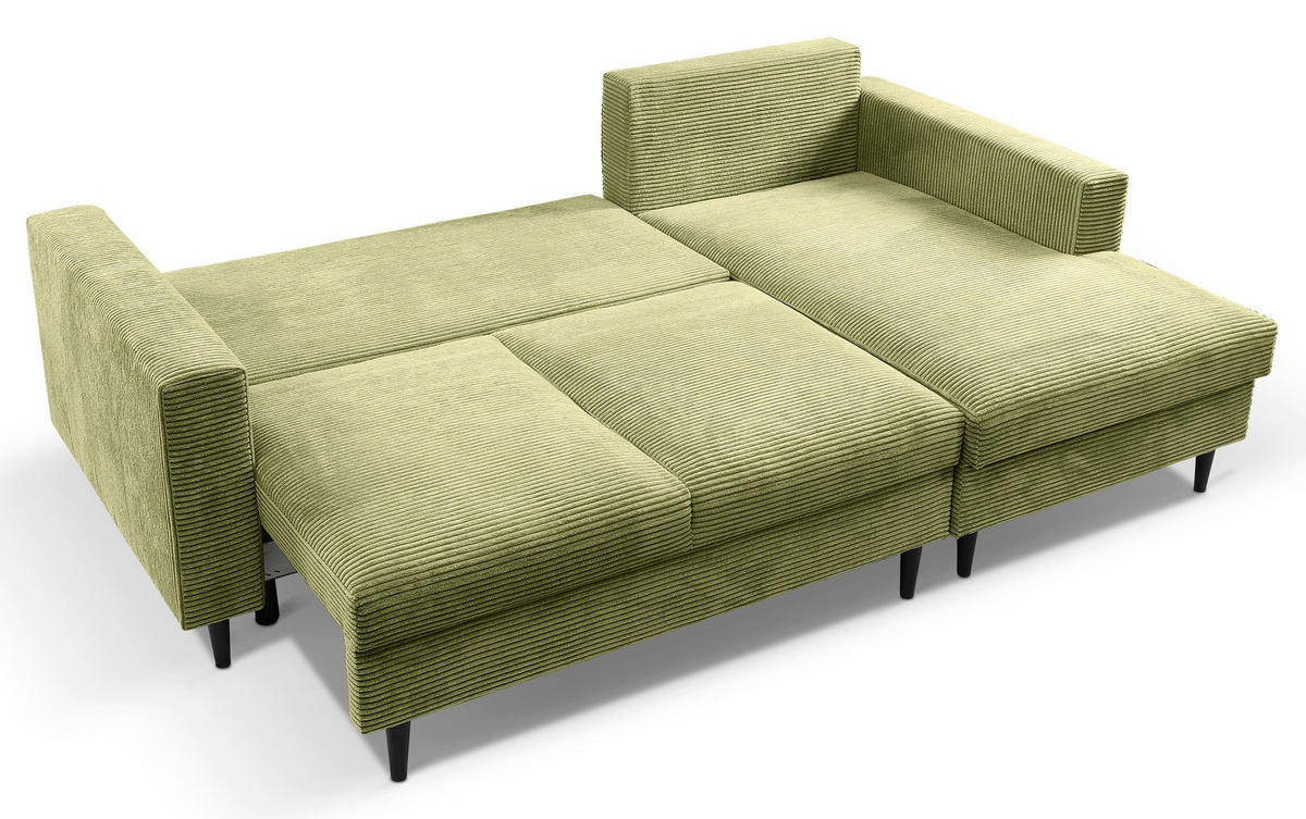 ECKSOFA Nalika Pistaziengrün mit Cordbezug - Schwarz/Hellgrün, Holz/Textil (143/230cm) - Selsey