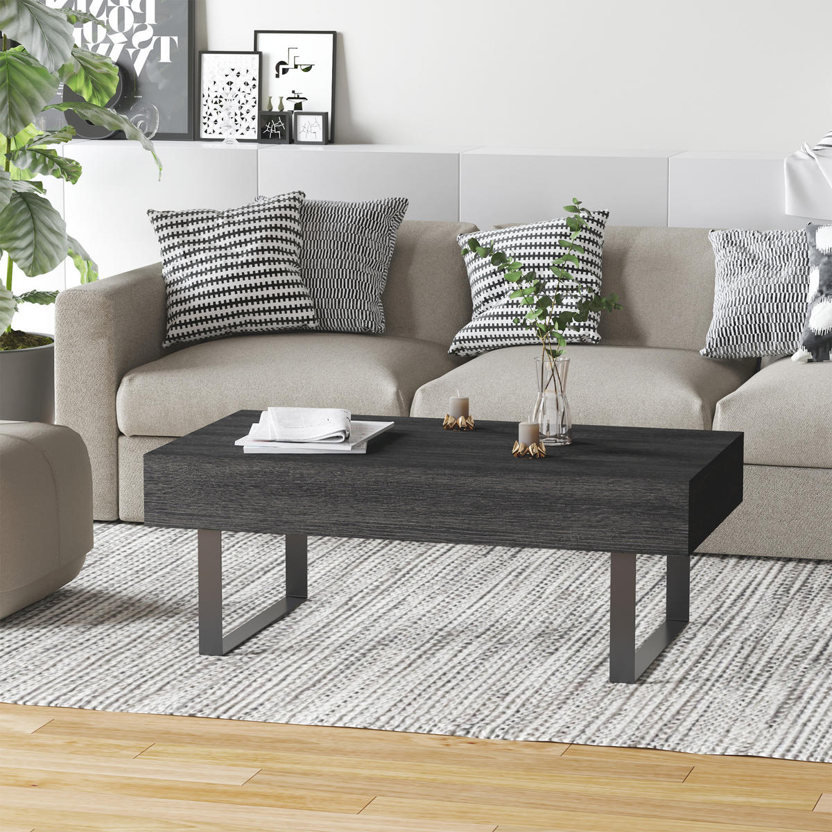 SOFATISCH Couchtisch Schublade stabil einfacher Aufbau Spanplatte Dunkelgrau - Dunkelgrau, Kunststoff (110/60/40cm) - HOMCOM