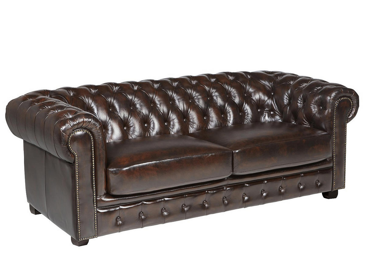 CHESTERFIELD Ledersofa 2-Sitzer - Büffelleder - Karamellbraun - BRENTON - Braun, Leder (96/73/160cm) - Vente-Unique