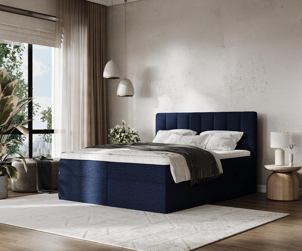 BOXBETT Bari 200/200 cm Marineblau im Riva Stoff - Dunkelblau, Holz/Holzwerkstoff (200/200cm) - AltaBeds