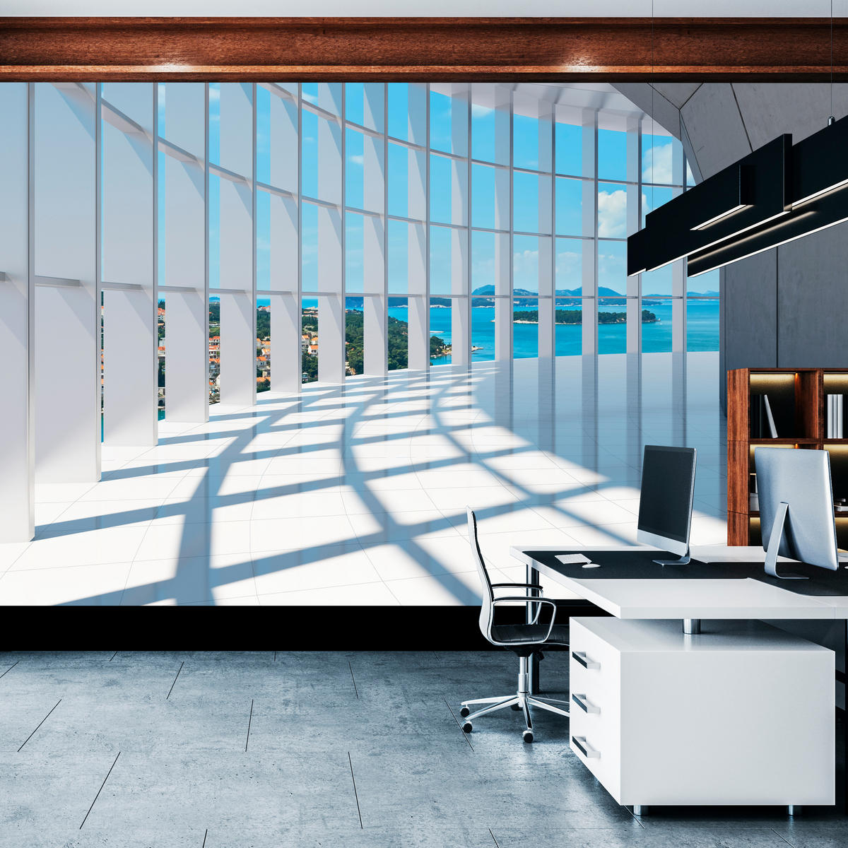 FOTOTAPETE für Wohnzimmer Räumlicher Tunnel mit Meerblick 500x350 - Blau/Beige, Papier (500/350cm) - Muralo