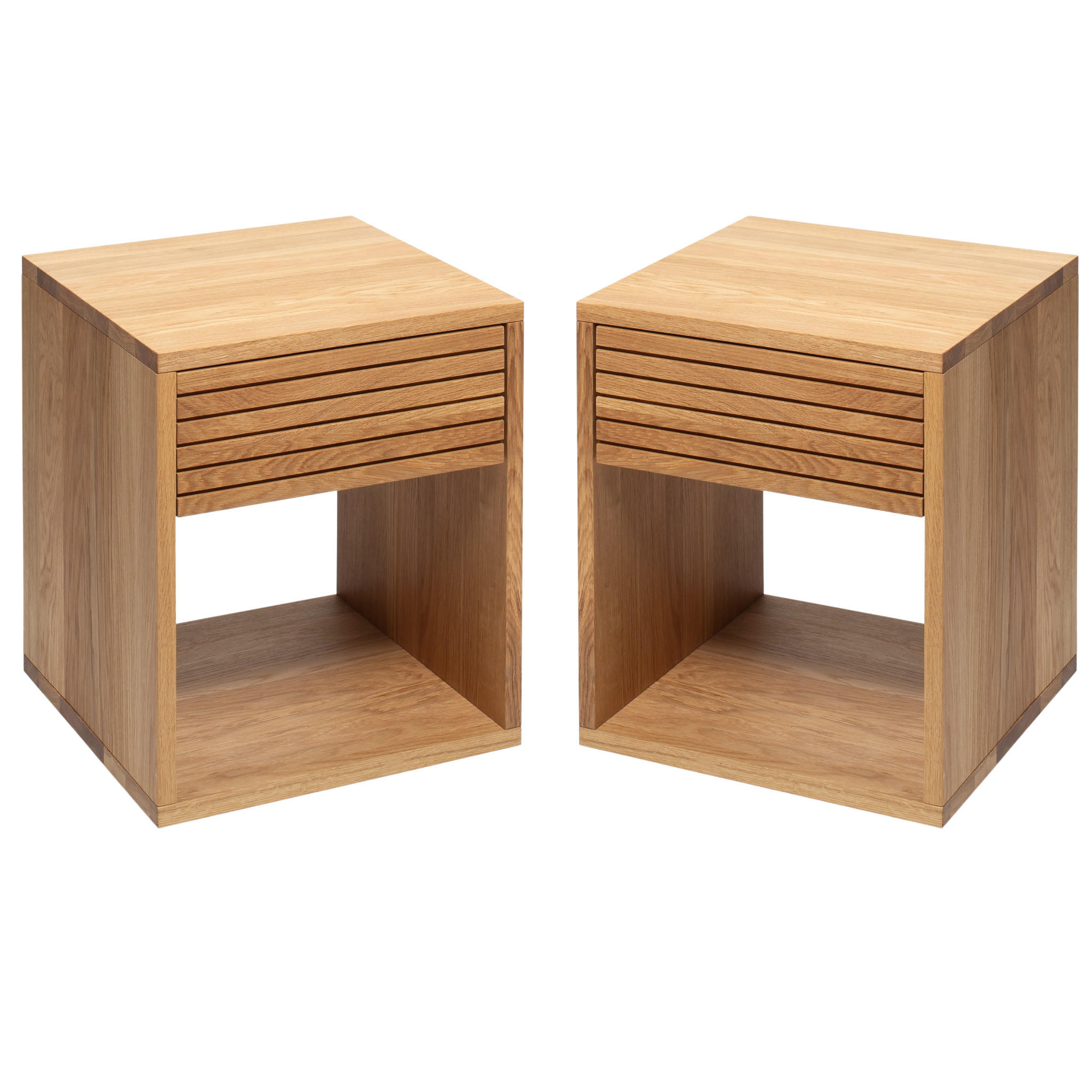 NACHTTISCH Emma, 2er Set Eiche, 38/40/50 cm - Beige, Holz (40/50/38cm) - WOODEK