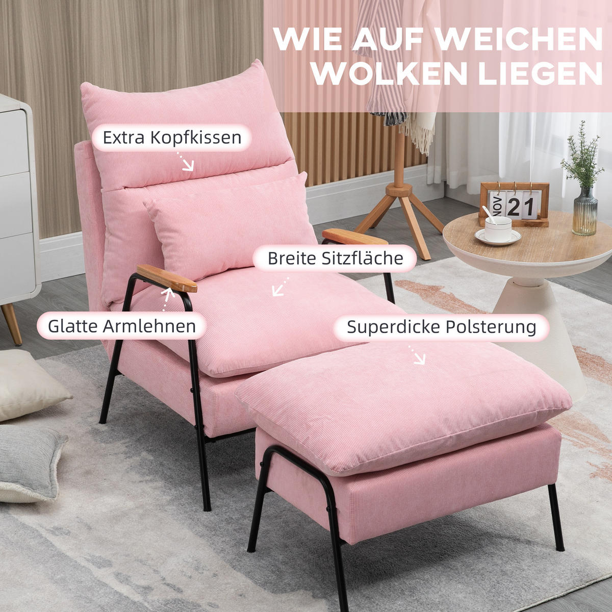 RELAXSESSELSET Rosa - Rosa, Metall (91.5/88/68cm) - HOMCOM