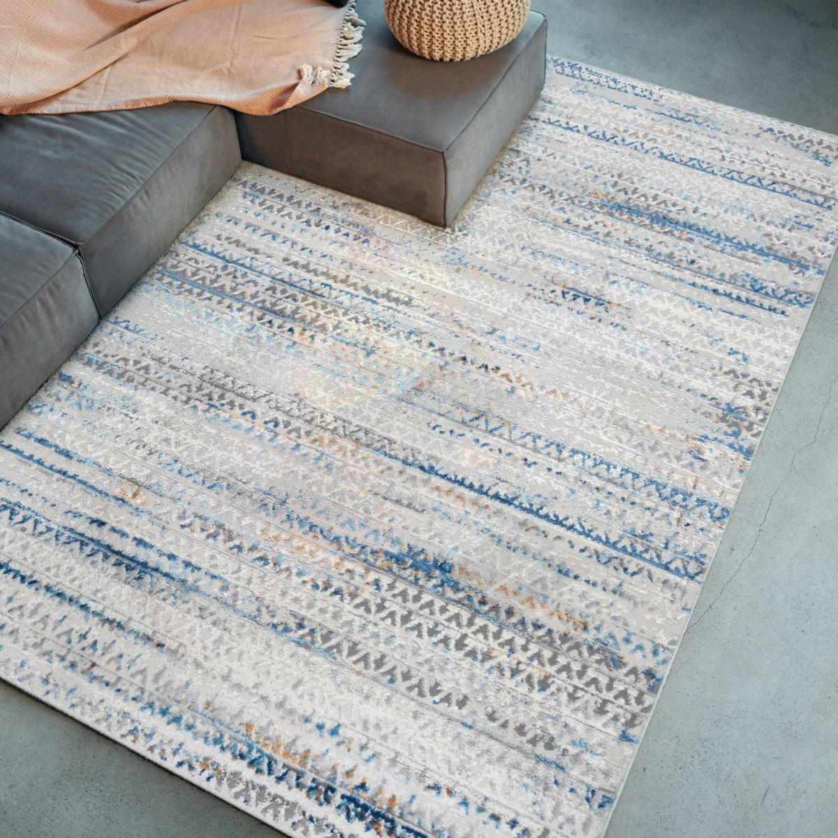 KOBEREC béžový krémový modrý - 200 x 300 cm - modrá, textil (200/300cm) - Mazovia