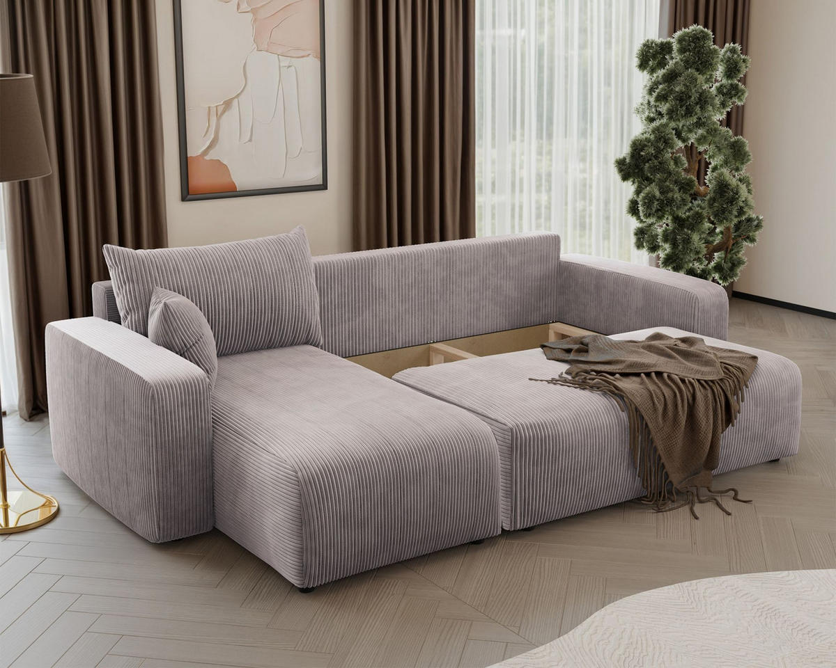 ECKSOFA Pianoni Beige Cordbezug - Beige/Schwarz, Kunststoff/Textil (244/140cm) - Selsey