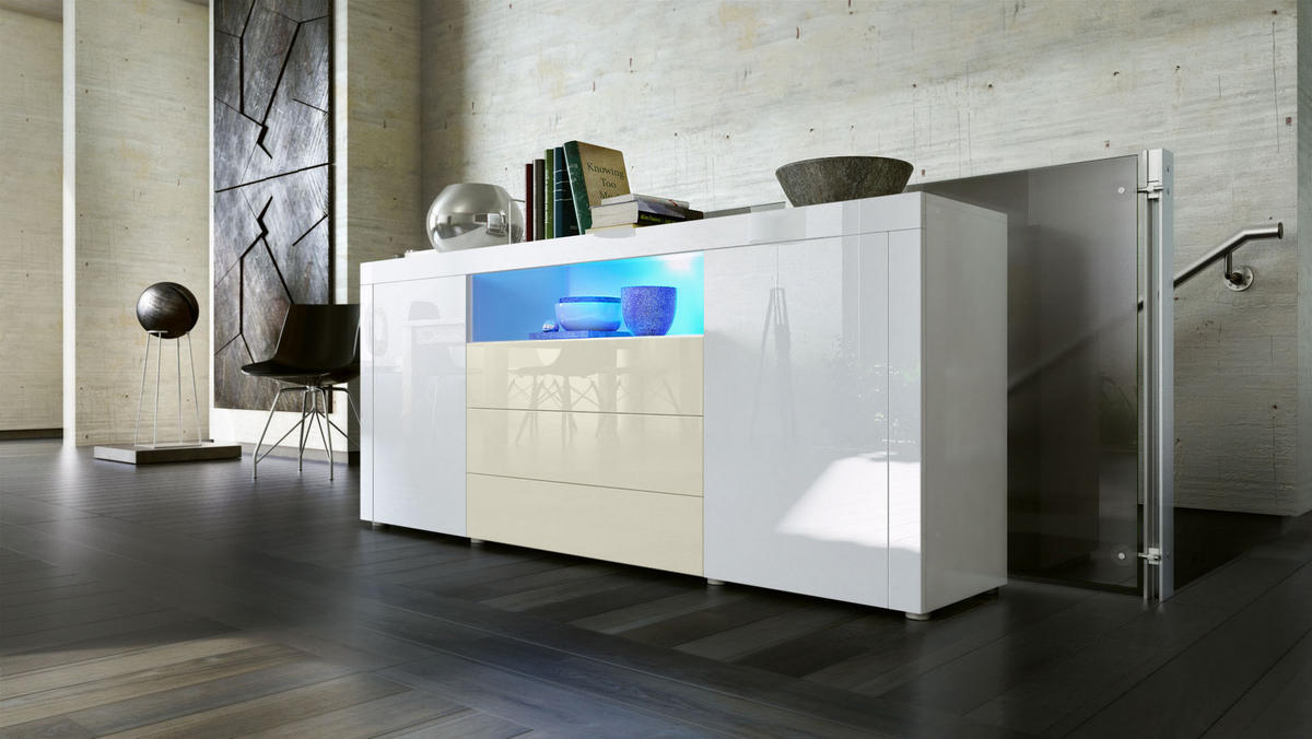SIDEBOARD Santiago Weiß Hochglanz / Creme Hochglanz - Weiß Hochglanz, Holzwerkstoff (167/72/35cm) - Vladon