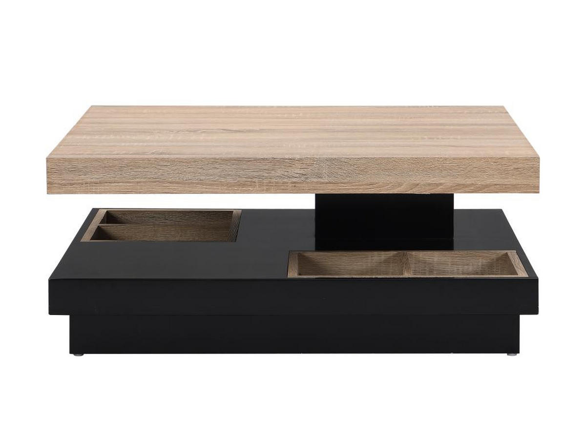 COUCHTISCH mit drehbarer Tischplatte - MDF - Schwarz lackiert & Naturfarben - FAUSTO - Schwarz, Holz (80/80/34cm) - Vente-Unique