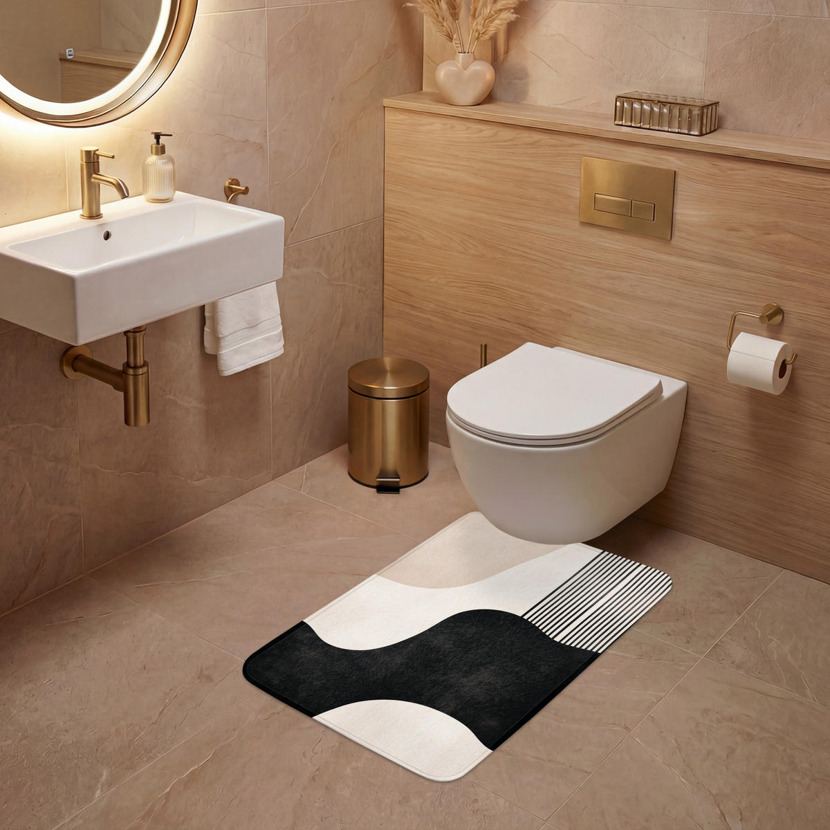 WC-VORLEGER Abstrakt - Japandi - Beige - Modern WC Teppich 50x80 cm - Beige, Kunststoff/Textil (50/1cm) - OnlyWow