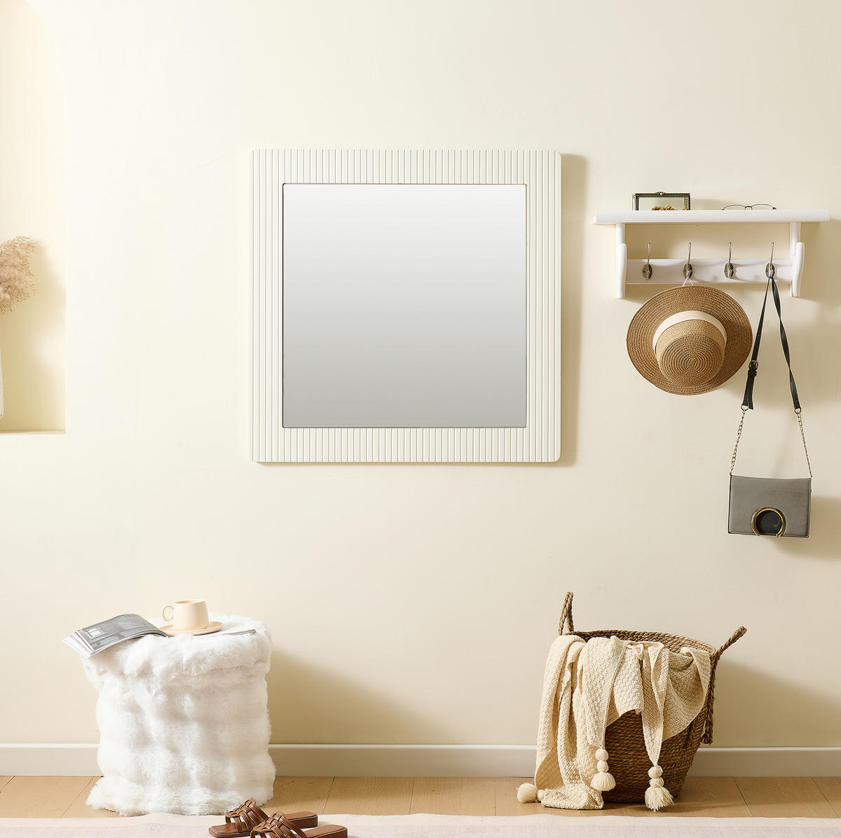 BOČNÍ skříň 120/40/75 cm bílá z MDF se zrcadlem 80/80 cm a 6 zásuvkami - bílá, kompozitní dřevo (120/75/40cm) - OKWISH