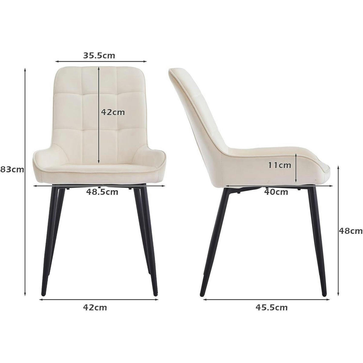 ESSZIMMERSTÜHLE 2er Set Samt Creme - Creme, Textil (48.5/83/40cm)