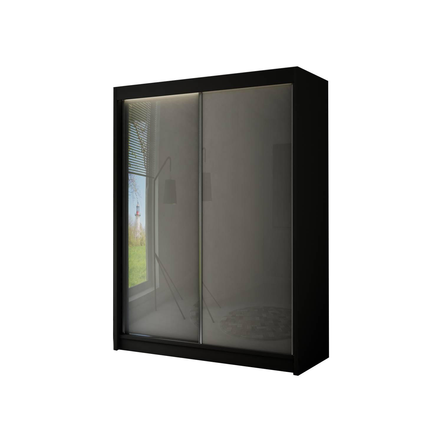 Meblini Schiebetürenschrank Schwarz, Grau 120x215x61 cm