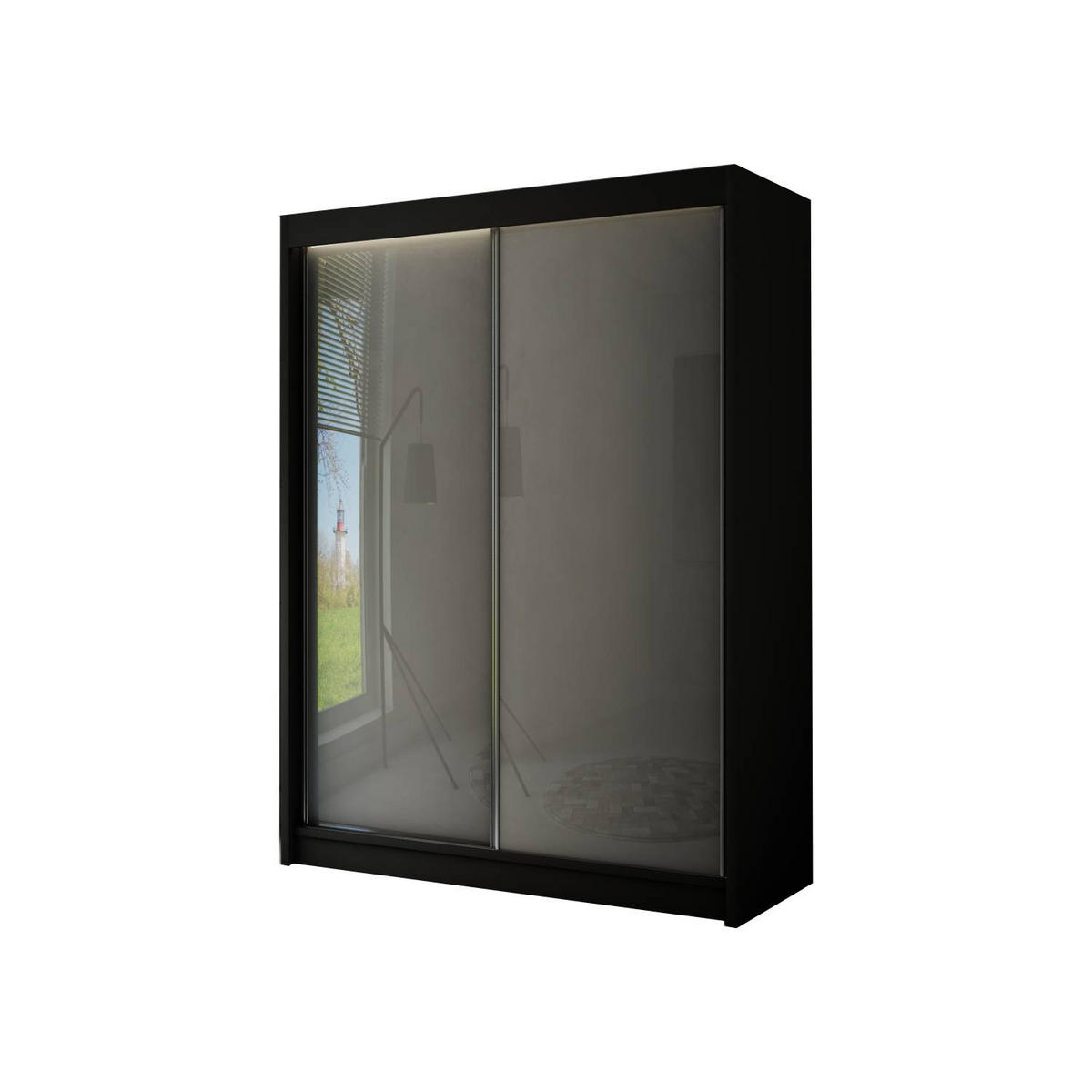 SCHIEBETÜRENSCHRANK TIPI II - Schwarz/Grau, Holzwerkstoff (200/215/61cm) - Meblini