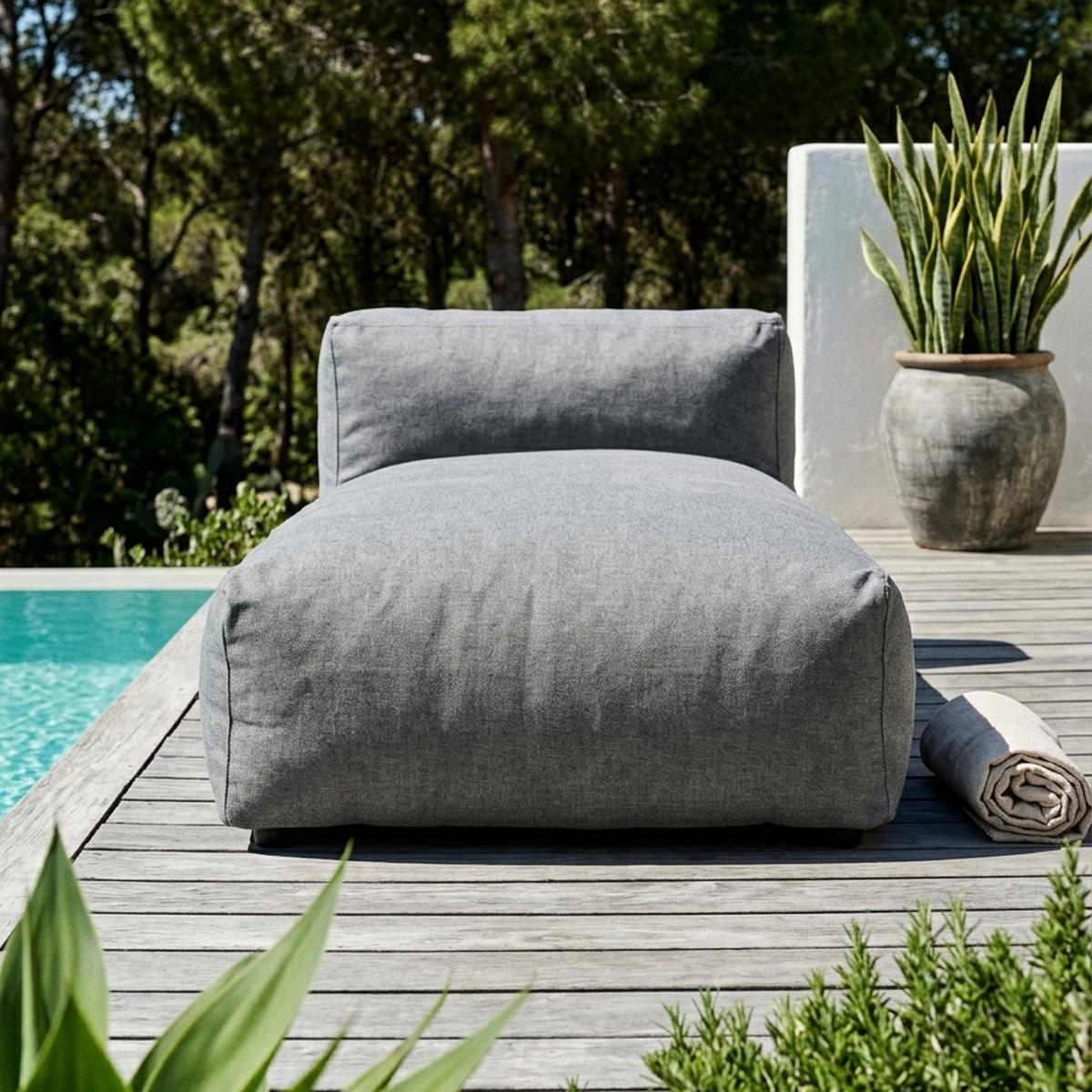 CHAISELONGUE, Grau - Grau, Textil - Oviala
