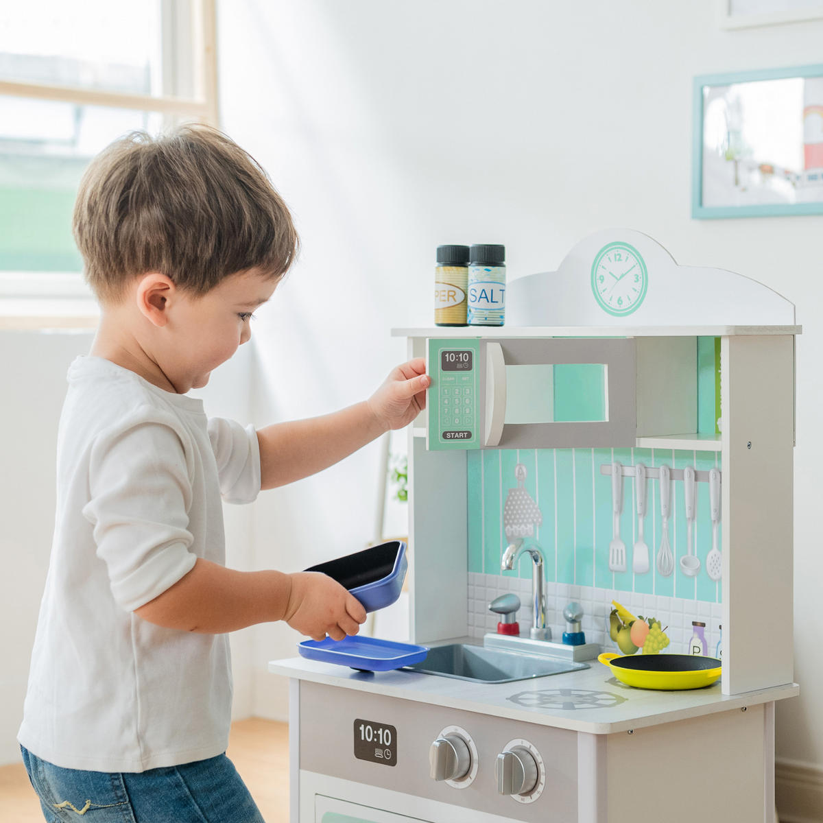 KINDERKÜCHE Spielküche, Grün, 93cm - Grün, Holzwerkstoff (48/32/93cm) - Teamson Kids