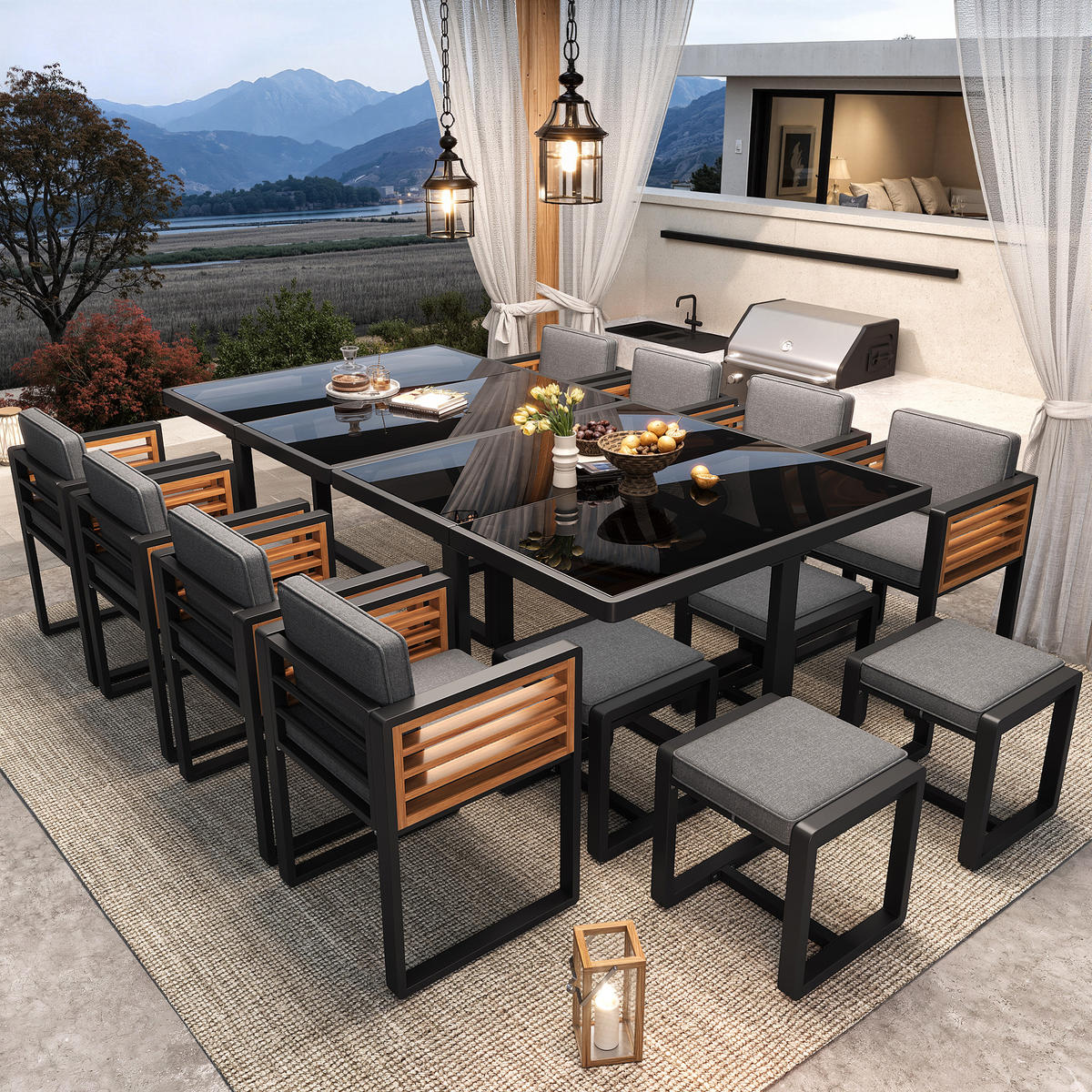 GARTENMÖBEL-SET Modernes 14-tlg. Schwarz - Grau, Metall - ComfortXL