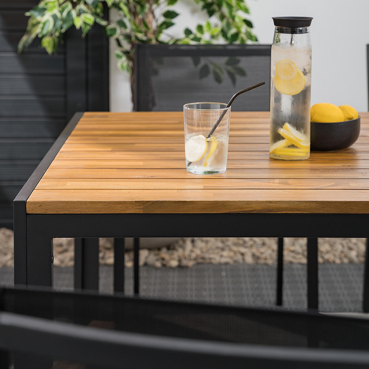 GARTENESSGRUPPE - 5-teilig - Akazie massiv / Aluminium - Braun / Schwarz - Schwarz/Braun, Holz/Textil - home24