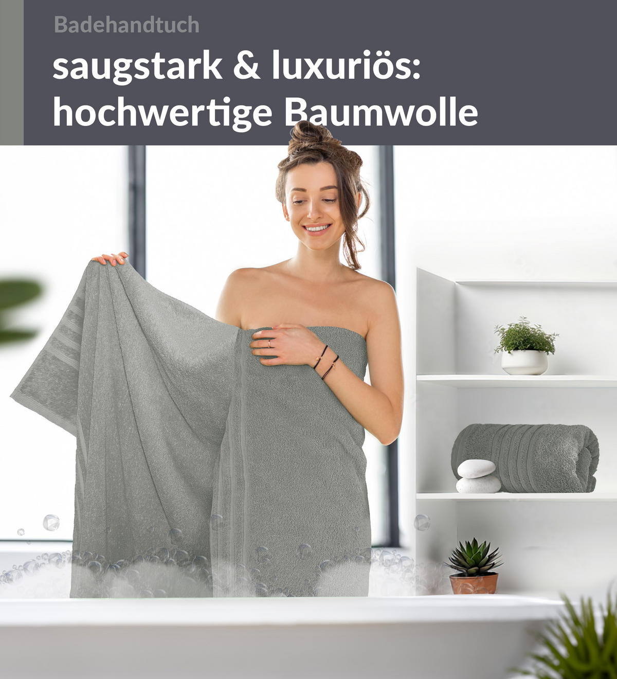 BADETUCH London Stein Grau 2er Set 100x150 - Grau, Textil (100/150cm) - Lashuma